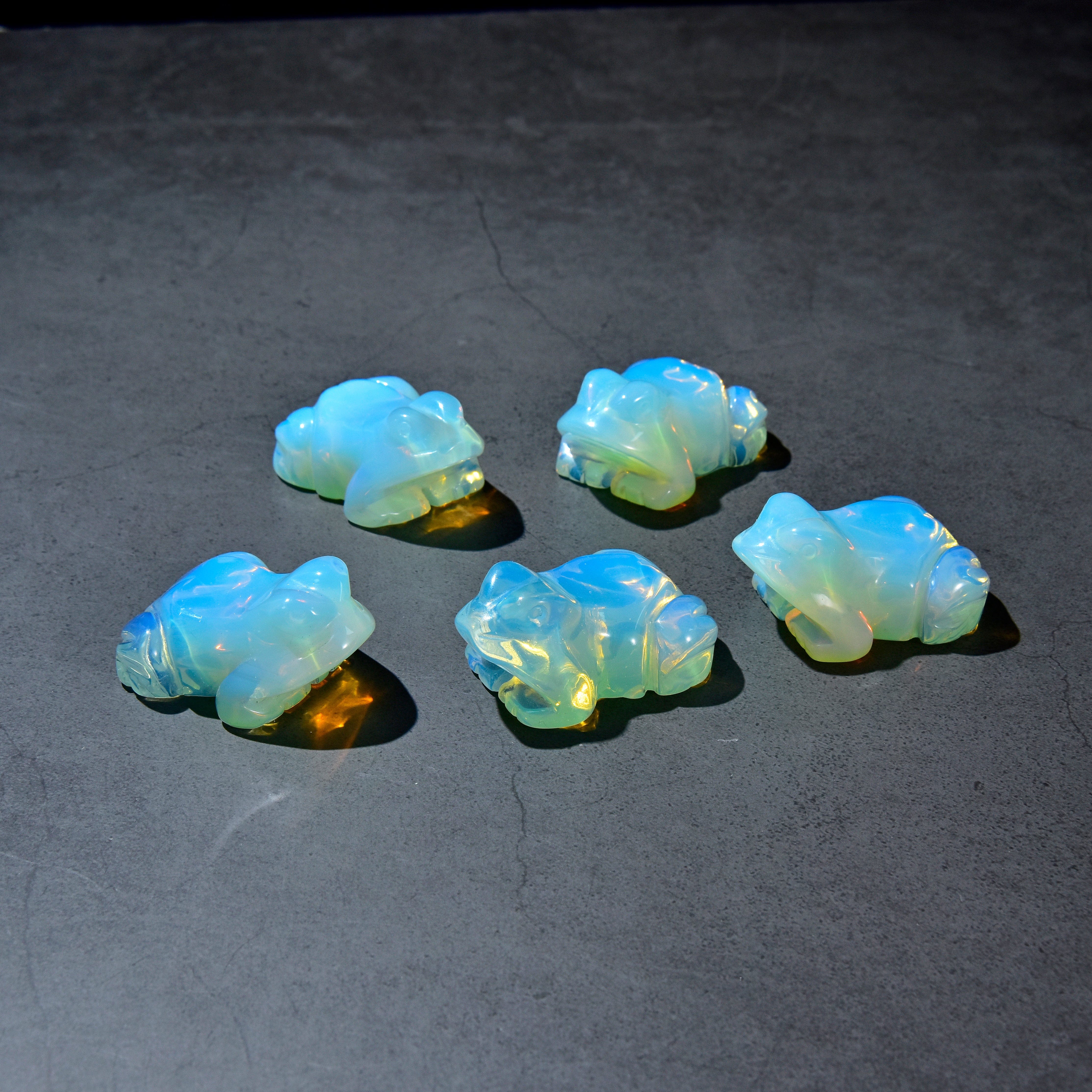 KALIFANO Gemstone Carvings 2" Opalite Moonstone Frog Natural Gemstone Carving CV13-F-MS