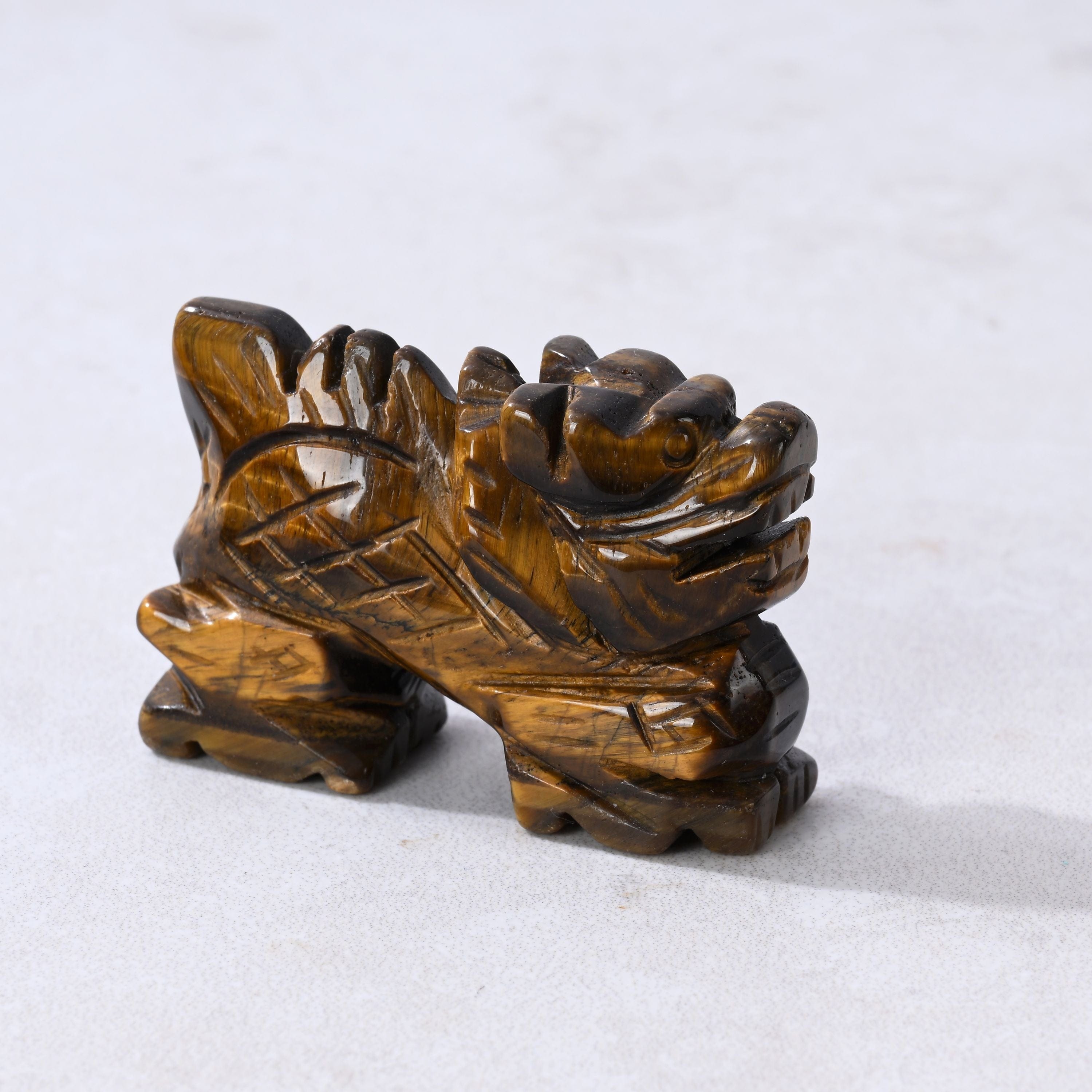 Kalifano Gemstone Carvings 2" Tiger Eye Dragon Natural Gemstone Carving CV14-D-TE