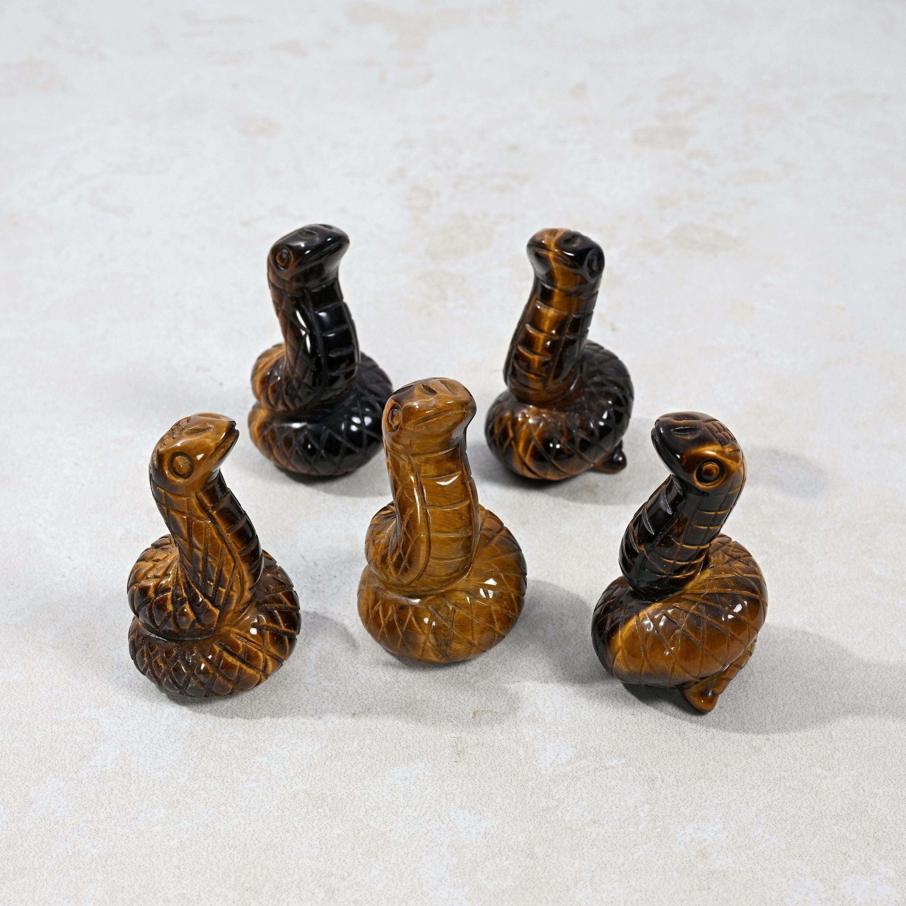 KALIFANO Gemstone Carvings 2" Tiger Eye Snake Natural Gemstone Carving CV14-S-TE