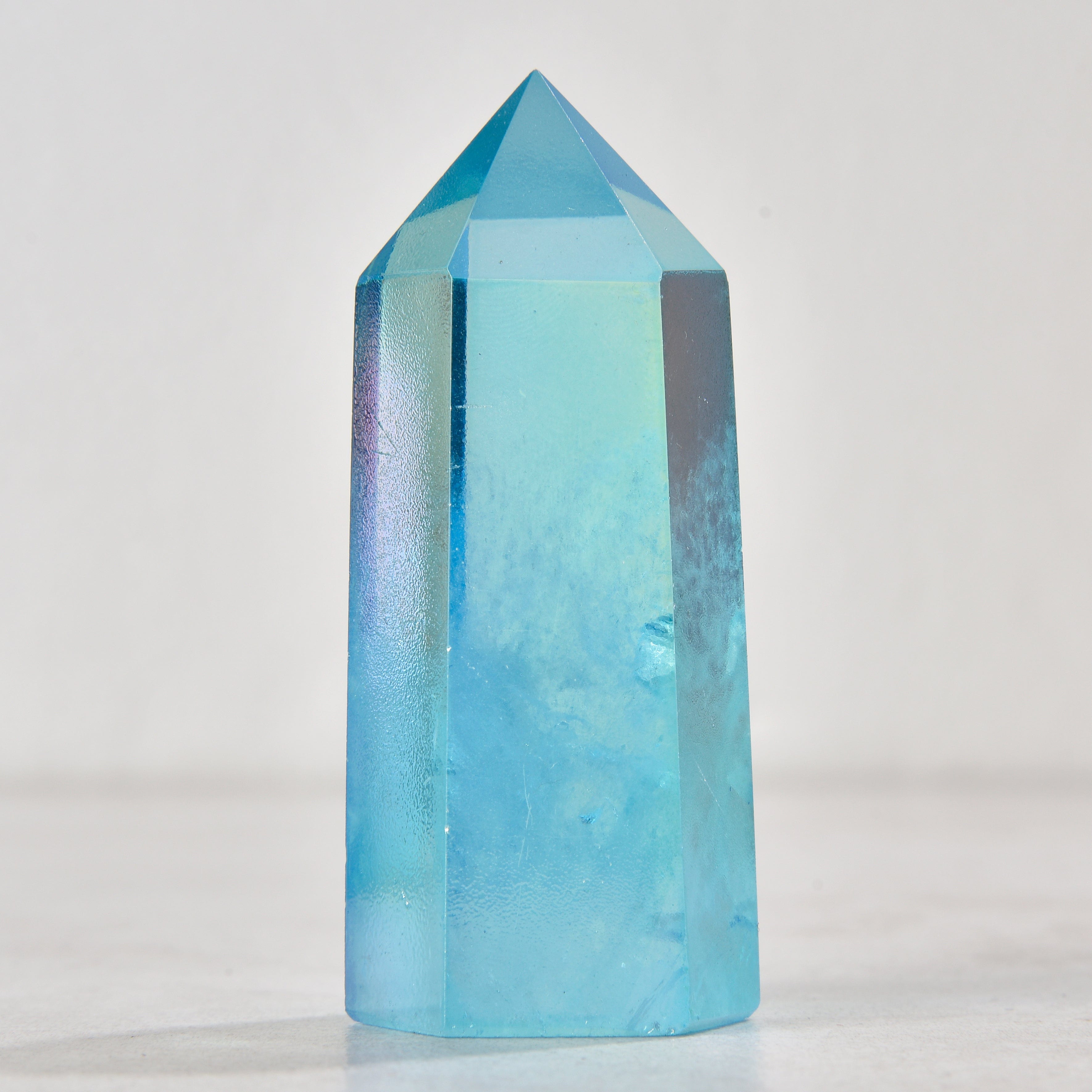 KALIFANO Gemstone Carvings 3.5" Aura Borealis Blue Quartz Obelisk Tower Gemstone Carving GOT810-ABB