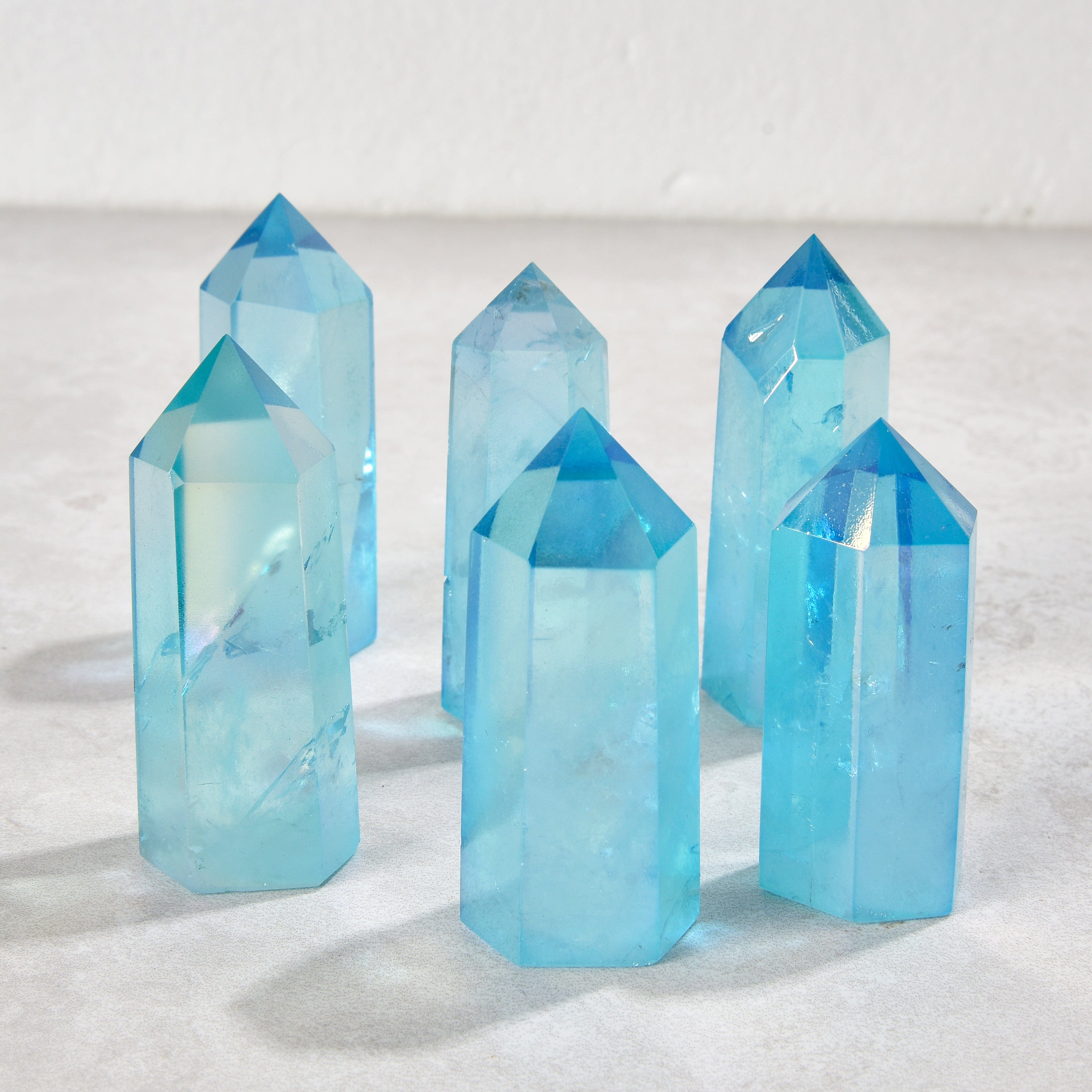 KALIFANO Gemstone Carvings 3.5" Aura Borealis Blue Quartz Obelisk Tower Gemstone Carving GOT810-ABB