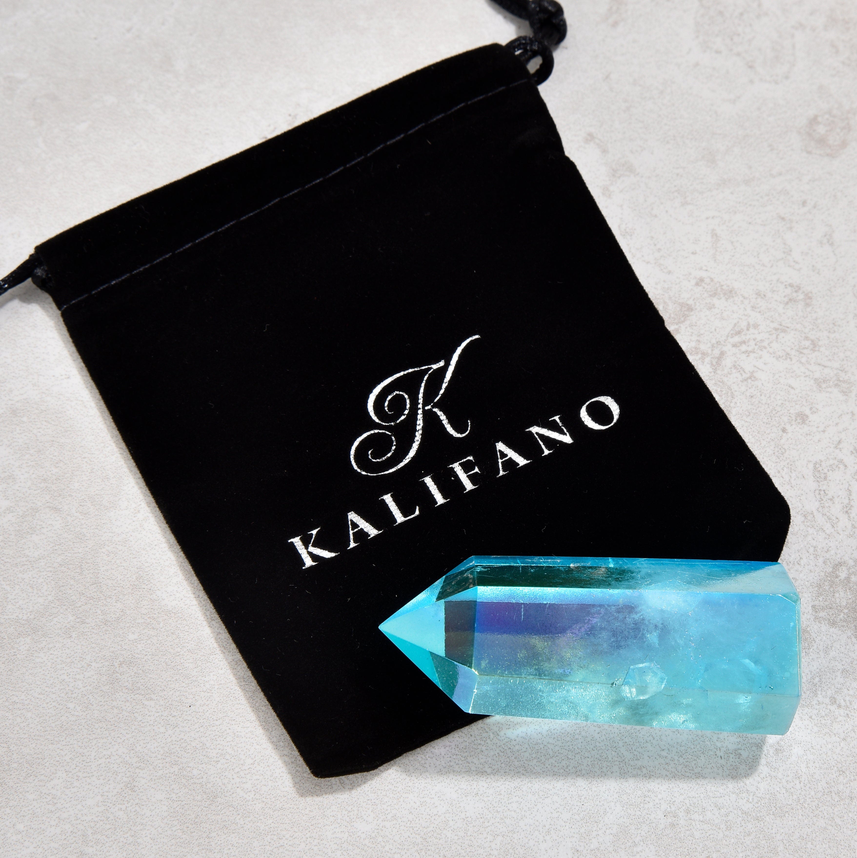 KALIFANO Gemstone Carvings 3.5" Aura Borealis Blue Quartz Obelisk Tower Gemstone Carving GOT810-ABB