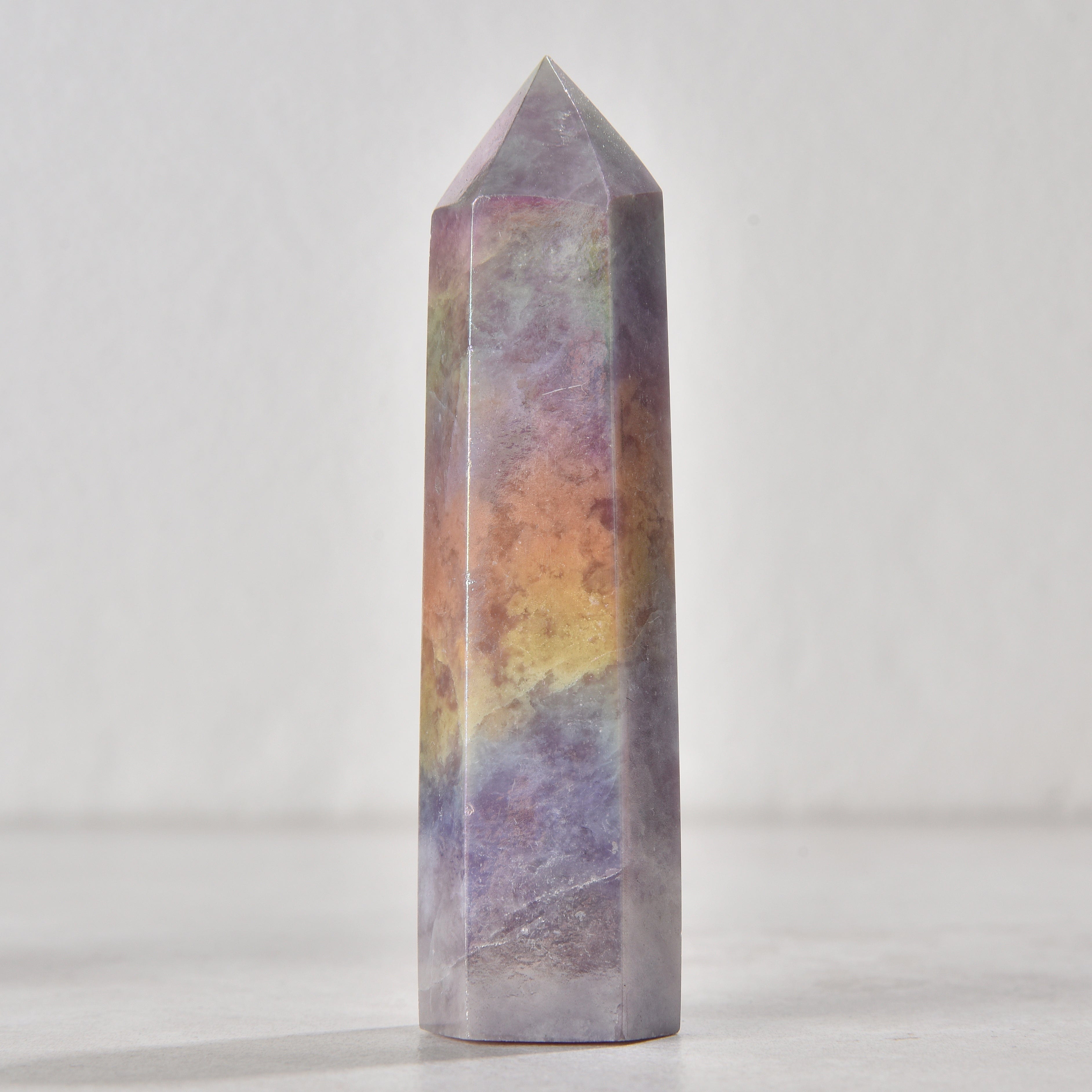 KALIFANO Gemstone Carvings 3.5" Aura Borealis Lepidolite Obelisk Tower Gemstone Carving GOT810-ABLD