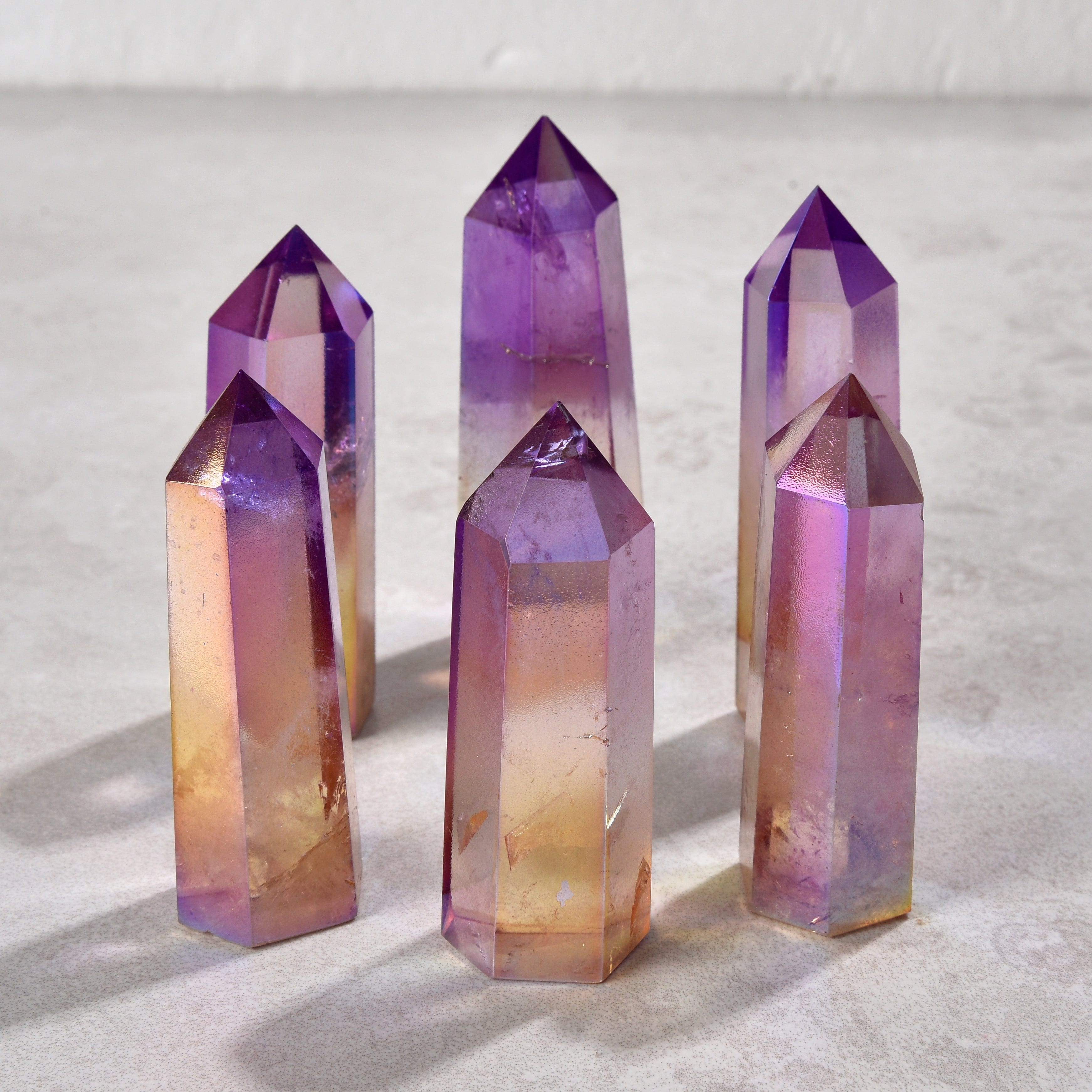 KALIFANO Gemstone Carvings 3.5" Aura Borealis Purple Yellow Quartz Obelisk Tower Gemstone Carving GOT810-ABA