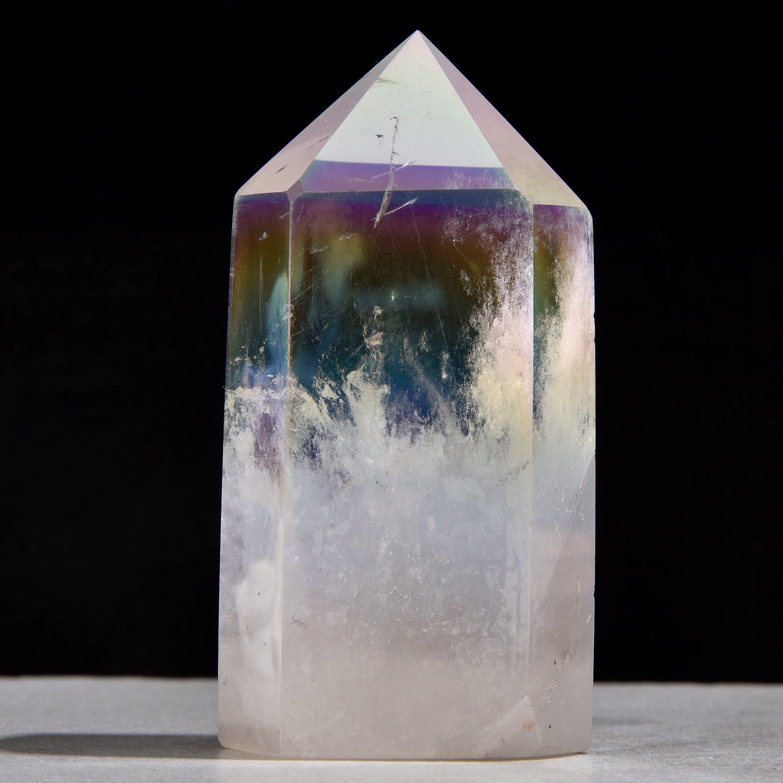 KALIFANO Gemstone Carvings 3.5" Aura Borealis Quartz Obelisk Tower Gemstone Carving GOT810-ABQ