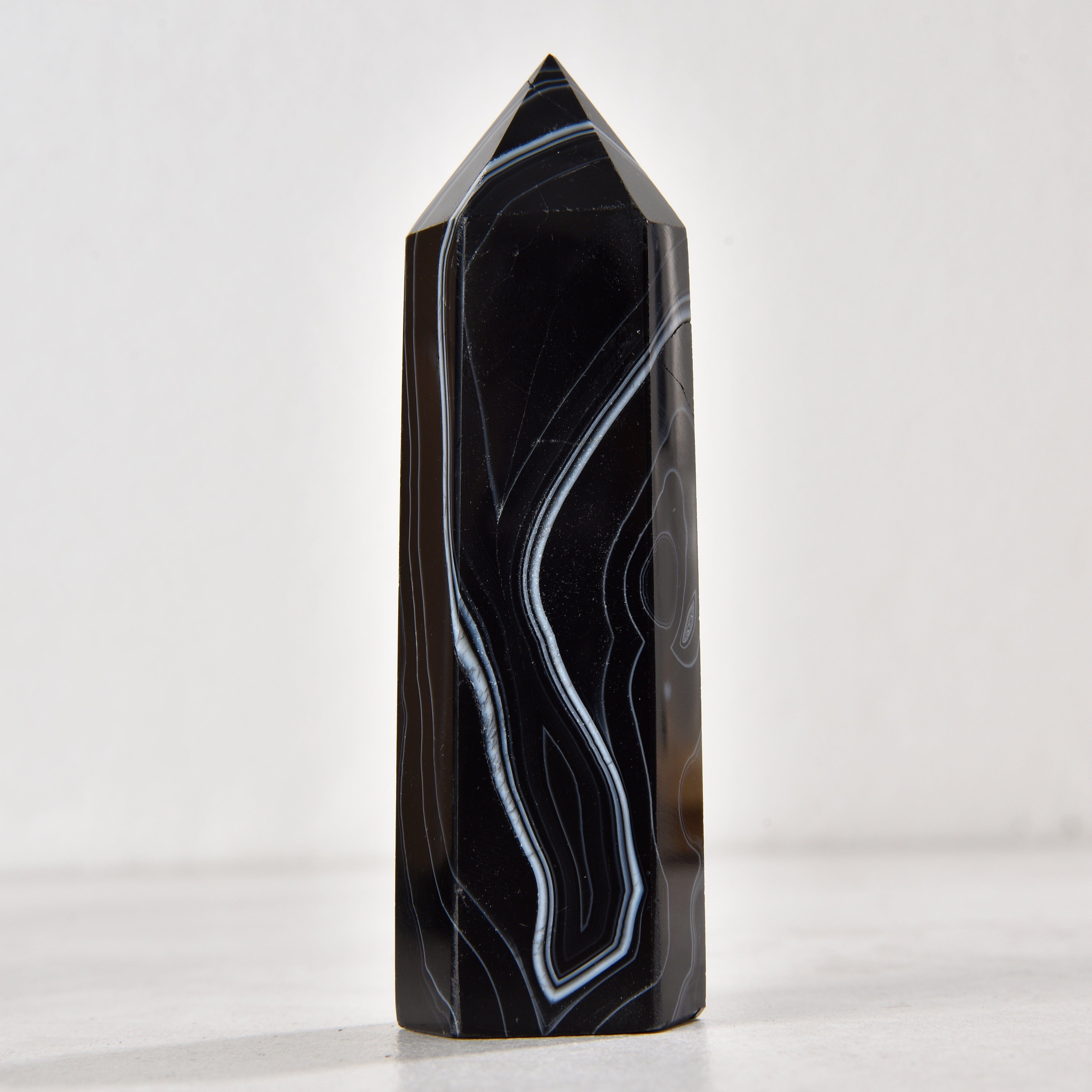 KALIFANO Gemstone Carvings 3.5" Black Agate Obelisk Tower Gemstone Carving GOT810-BAG