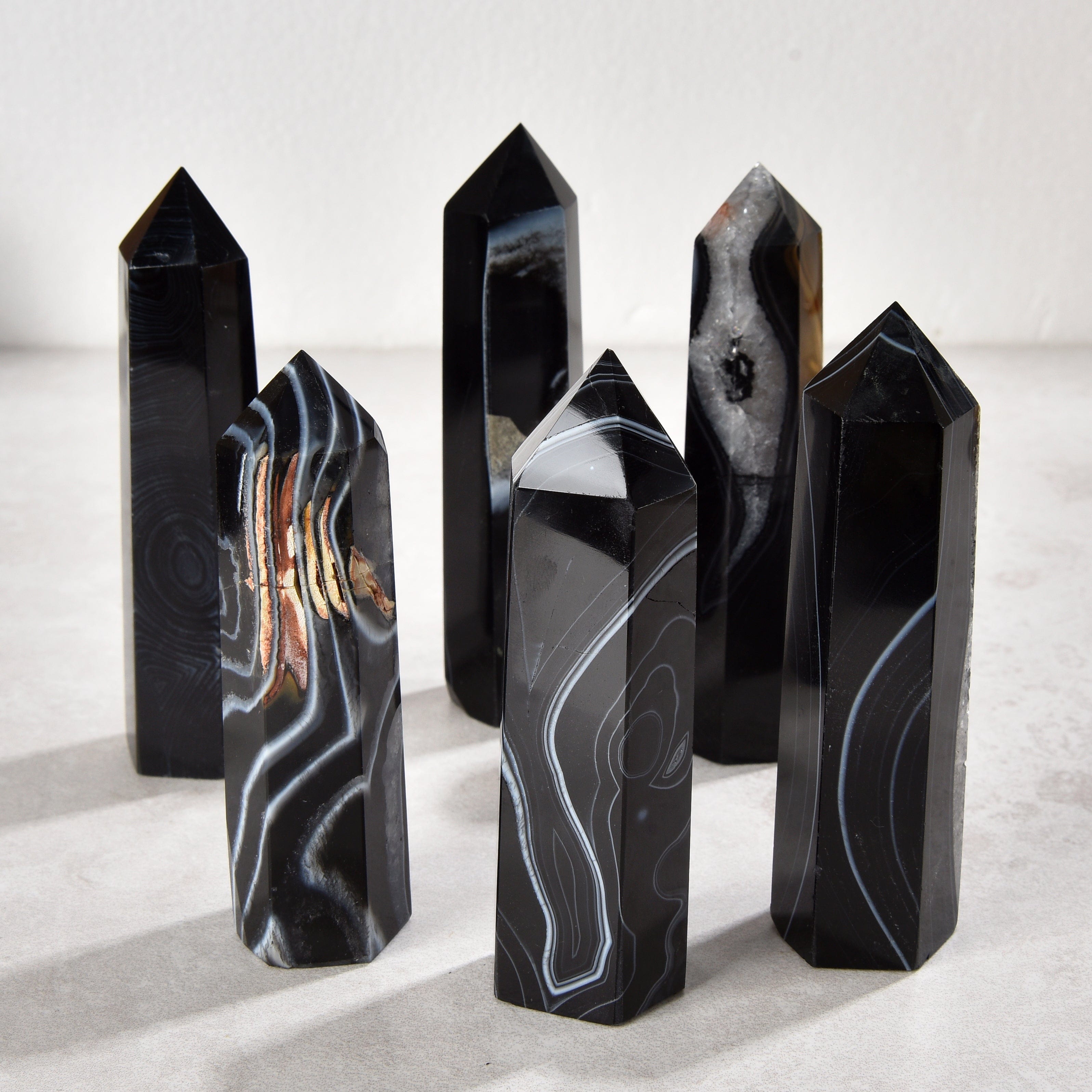 KALIFANO Gemstone Carvings 3.5" Black Agate Obelisk Tower Gemstone Carving GOT810-BAG