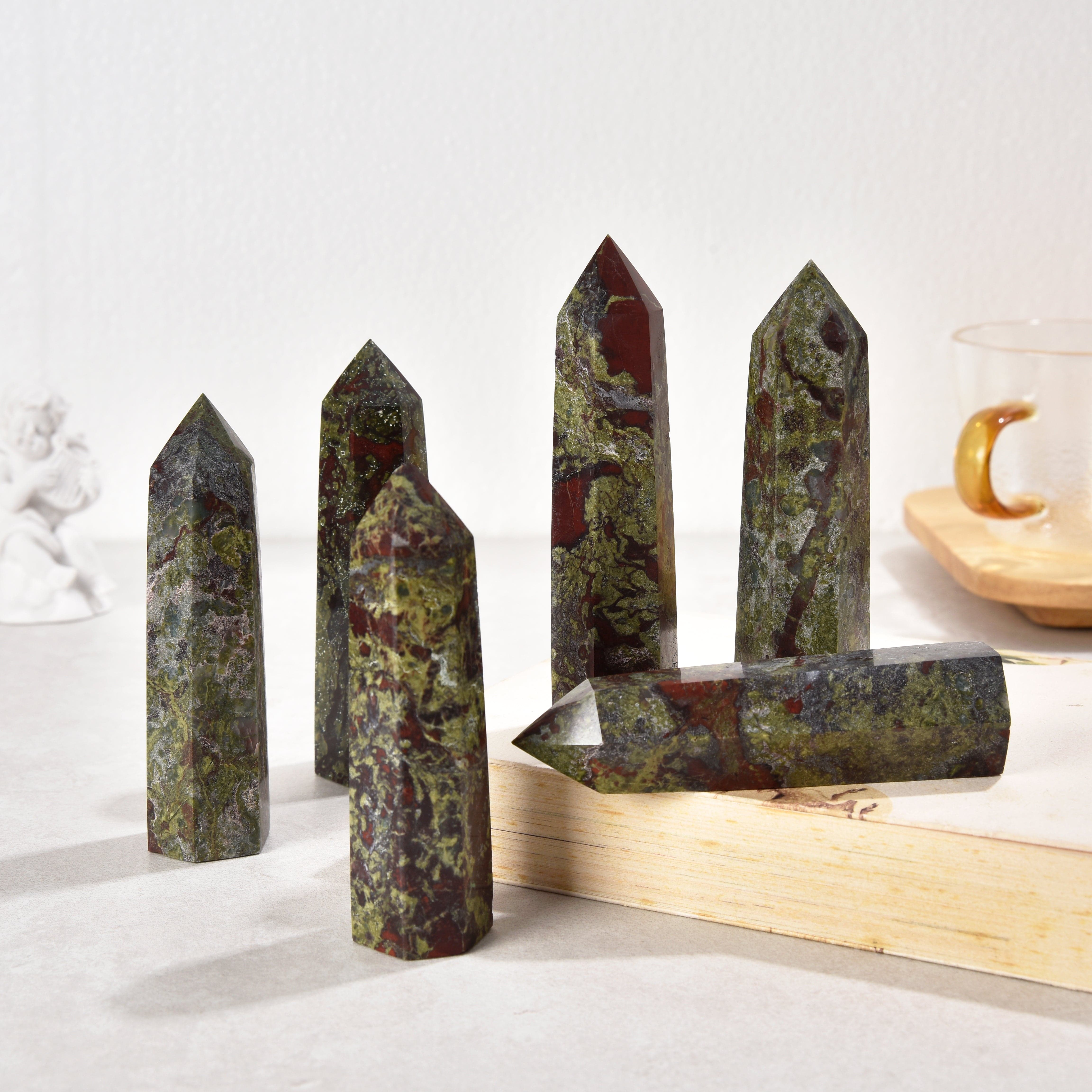 KALIFANO Gemstone Carvings 3.5" Bloodstone Obelisk Tower Gemstone Carving GOT810-BS