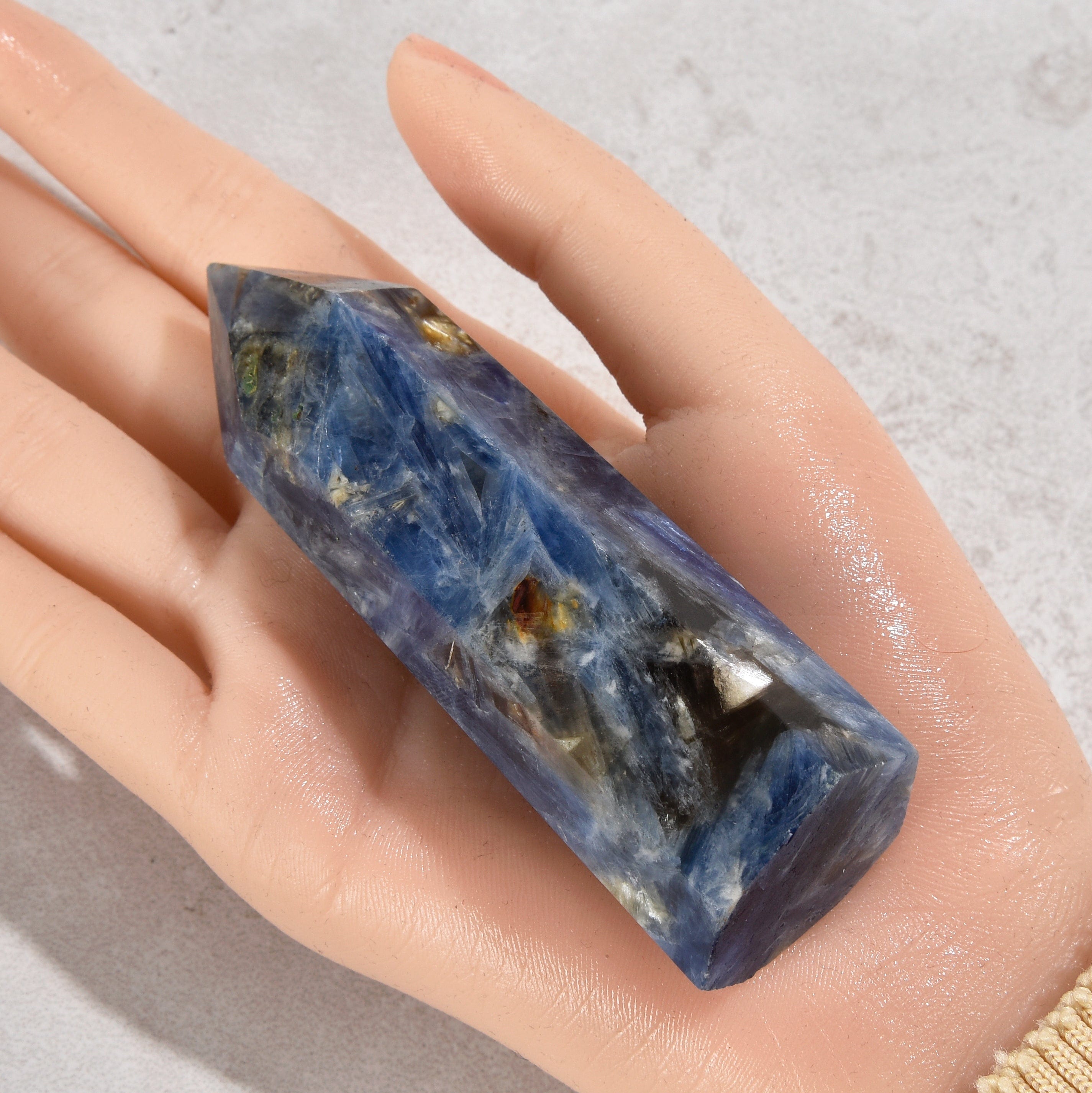 KALIFANO Gemstone Carvings 3.5" Blue Kyanite Obelisk Tower Gemstone Carving GOT810-KE