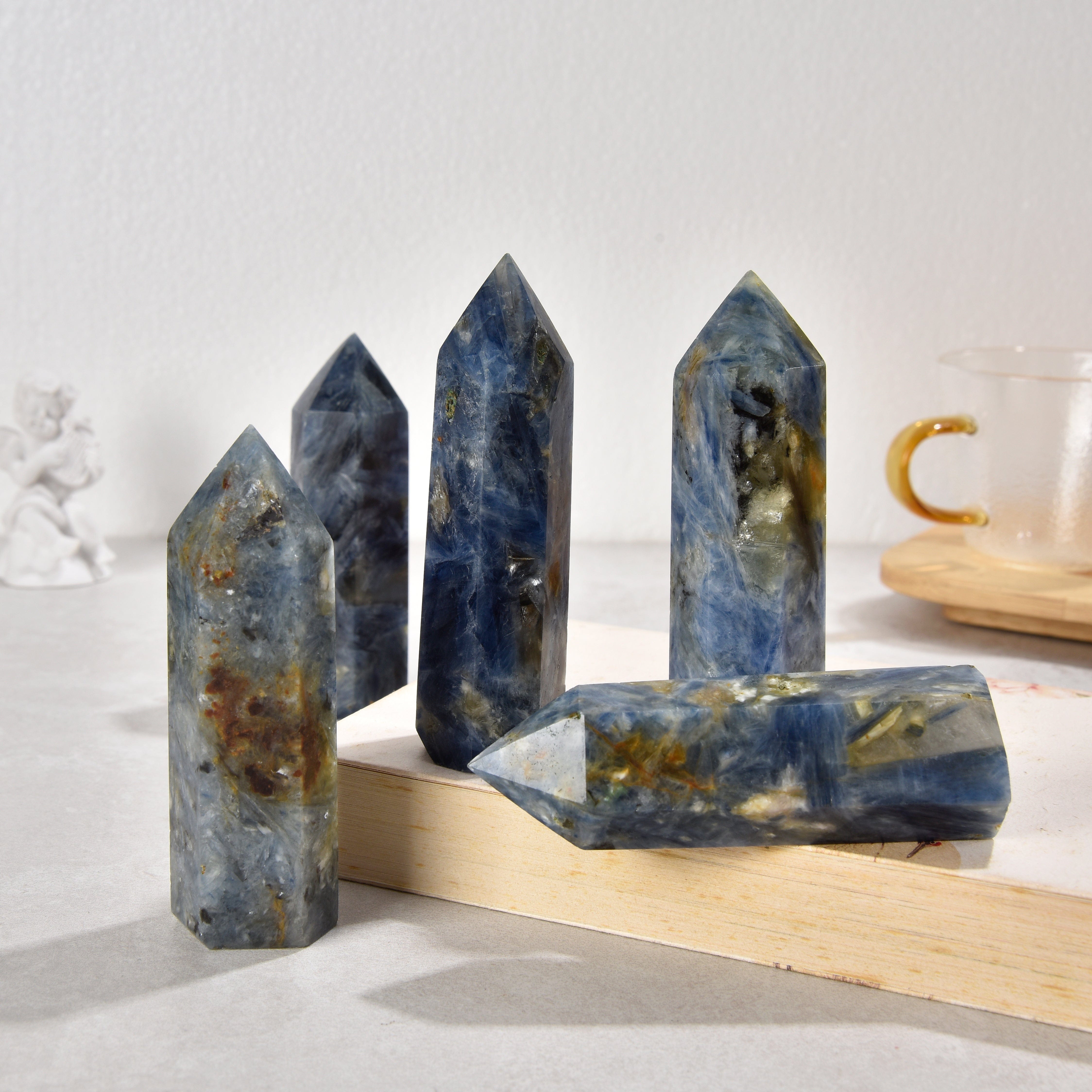 KALIFANO Gemstone Carvings 3.5" Blue Kyanite Obelisk Tower Gemstone Carving GOT810-KE