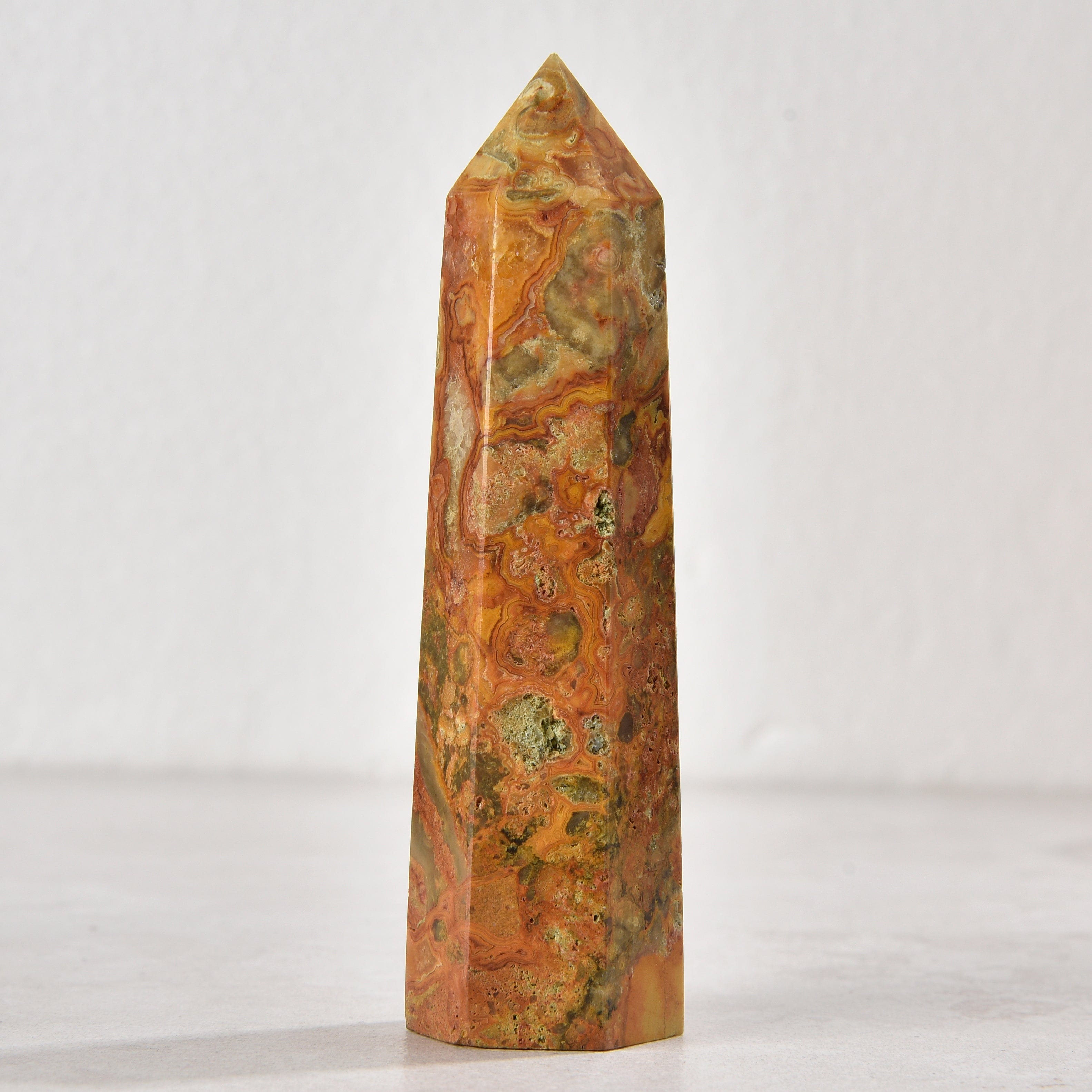 KALIFANO Gemstone Carvings 3.5" Crazy Agate Obelisk Tower Gemstone Carving GOT810-CLA