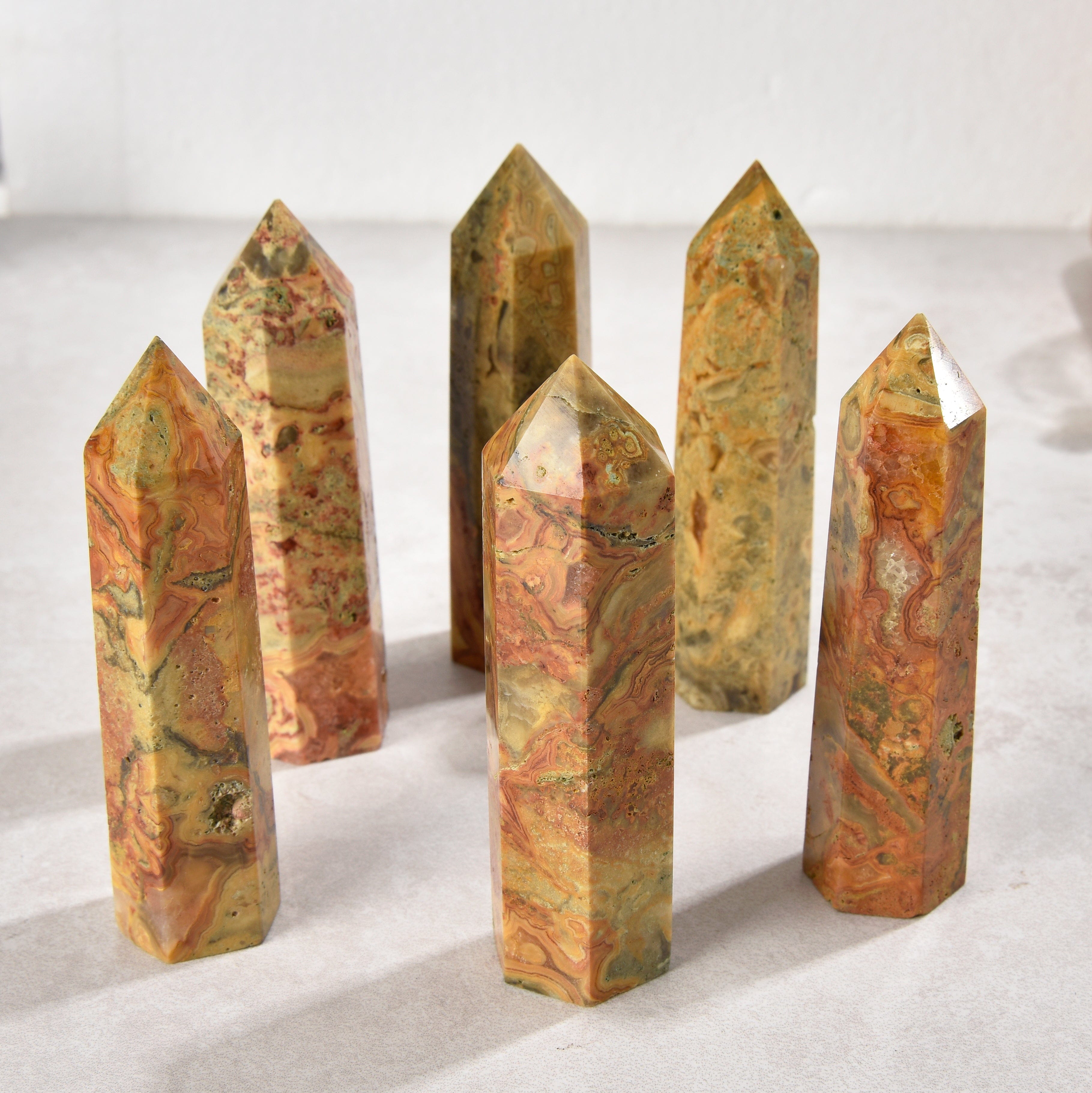 KALIFANO Gemstone Carvings 3.5" Crazy Agate Obelisk Tower Gemstone Carving GOT810-CLA