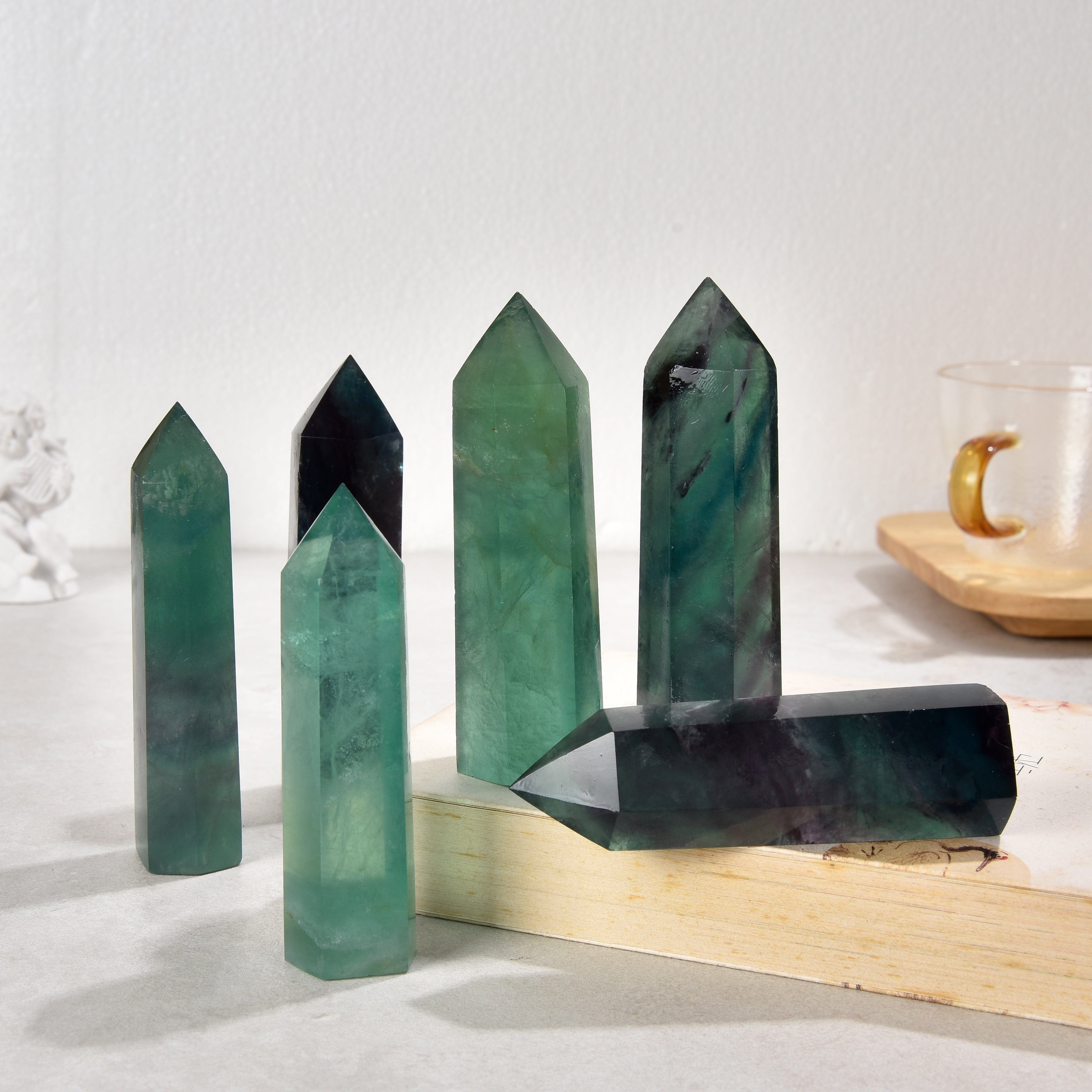 KALIFANO Gemstone Carvings 3.5" Green Fluorite Obelisk Tower Gemstone Carving GOT810-FLG