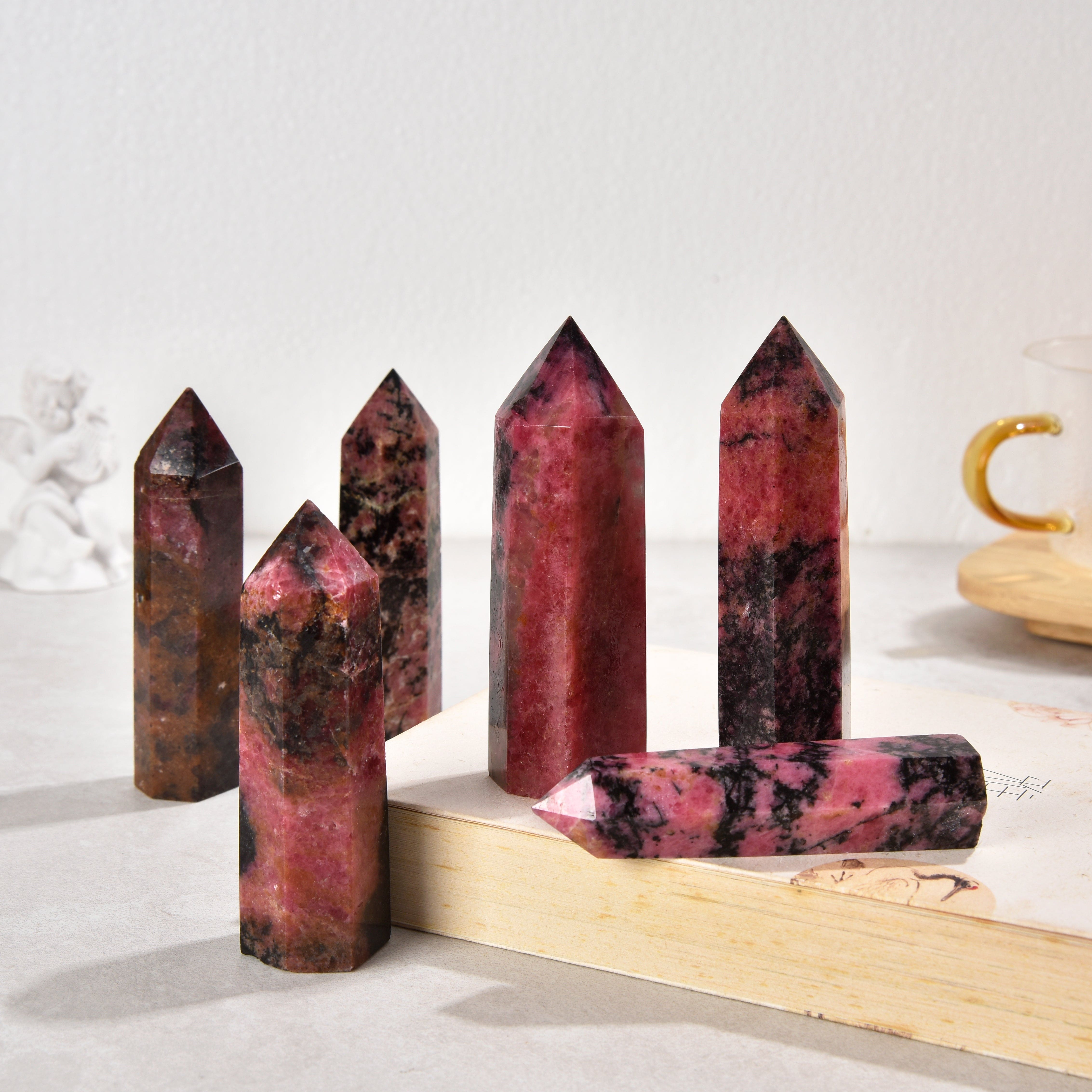 KALIFANO Gemstone Carvings 3.5" Rhodonite Obelisk Tower Gemstone Carving GOT810-RE