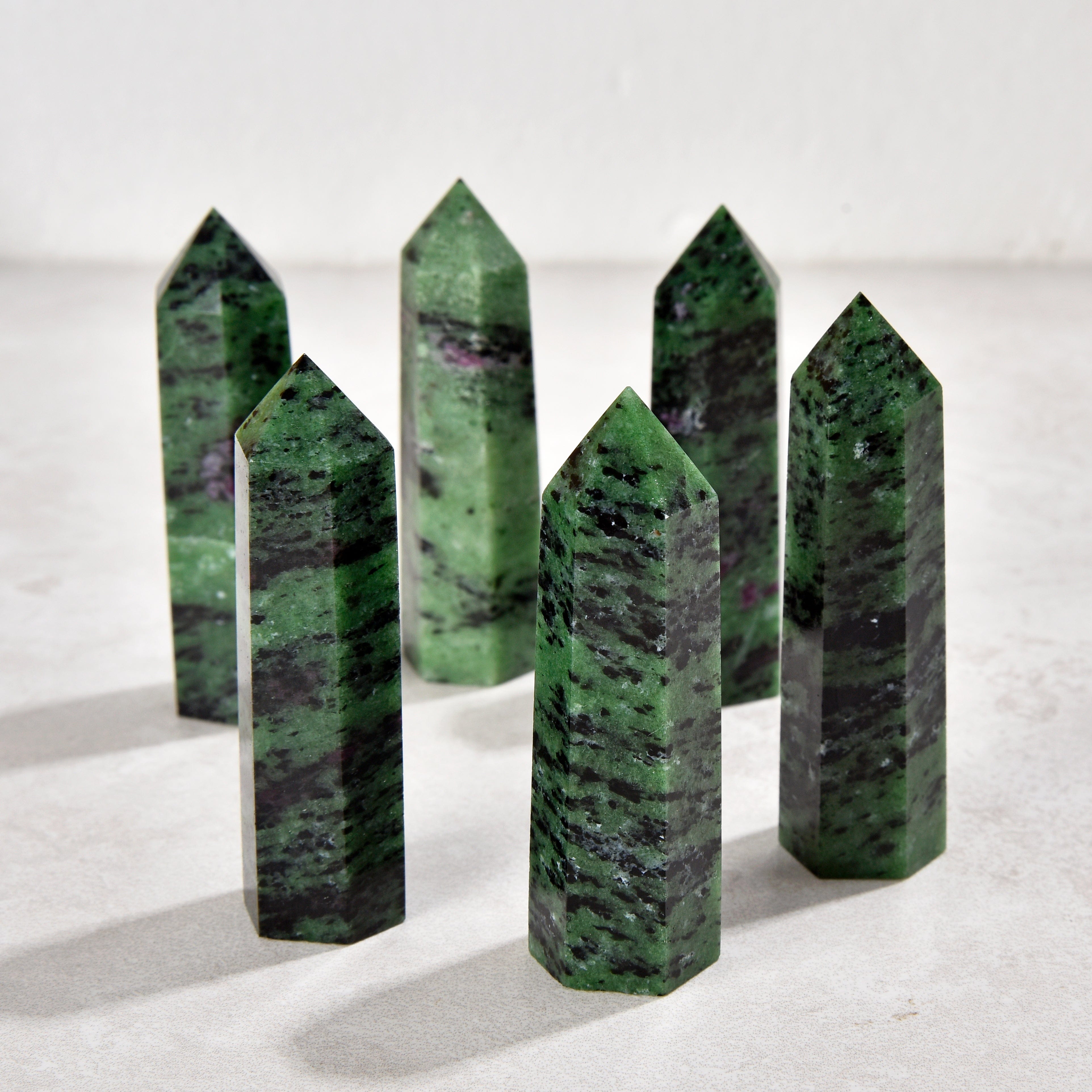 KALIFANO Gemstone Carvings 3.5" Ruby Zoisite Obelisk Tower Gemstone Carving GOT810-RZ