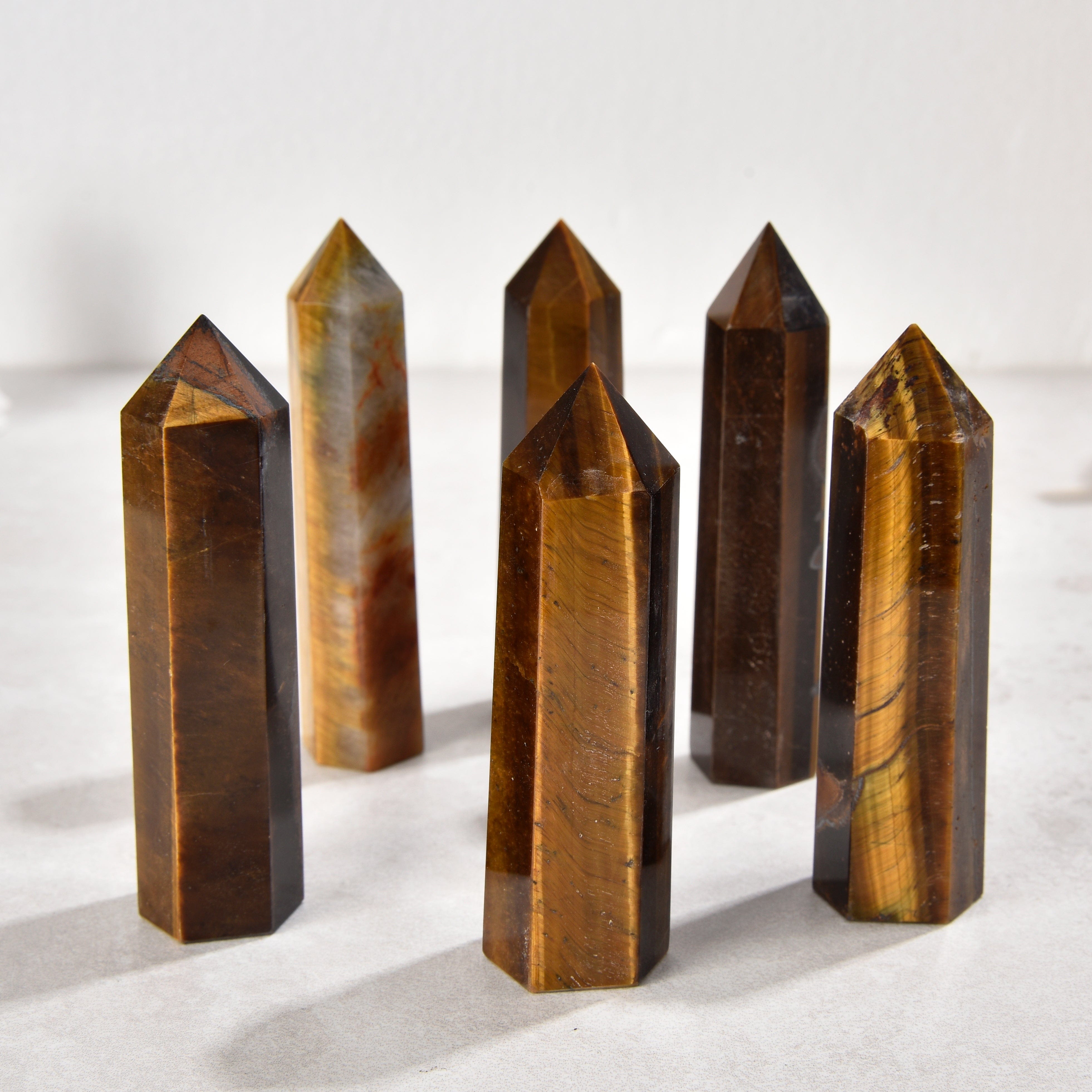 KALIFANO Gemstone Carvings 3.5" Tiger eye Obelisk Tower Gemstone Carving GOT810-TE