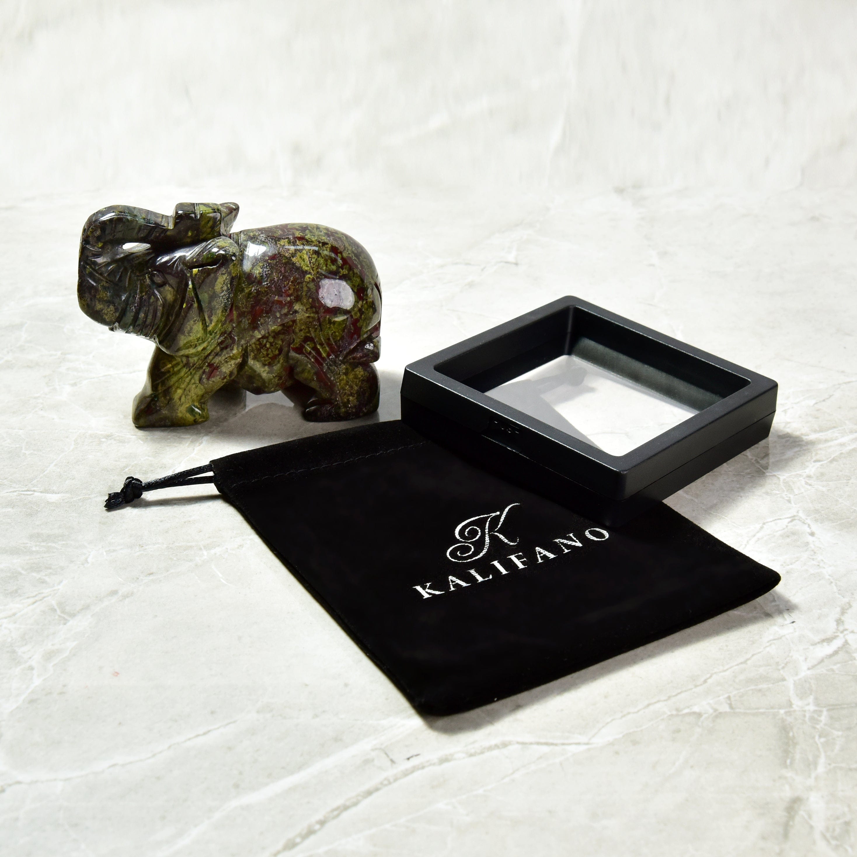 KALIFANO Gemstone Carvings 4" Bloodstone Elephant Natural Gemstone Carving CV140-E-BS