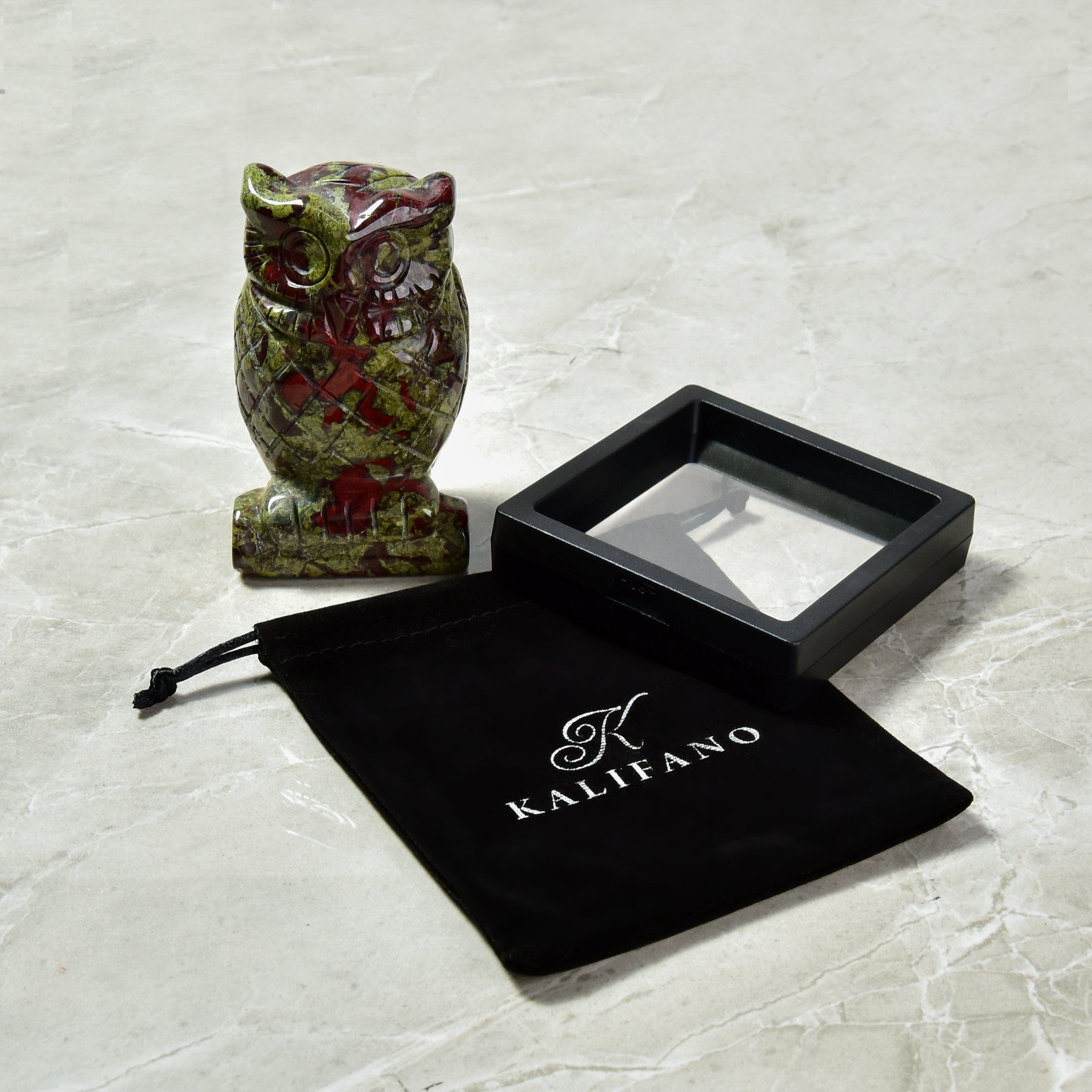 KALIFANO Gemstone Carvings 4" Bloodstone Owl Natural Gemstone Carving CV140-O-BS