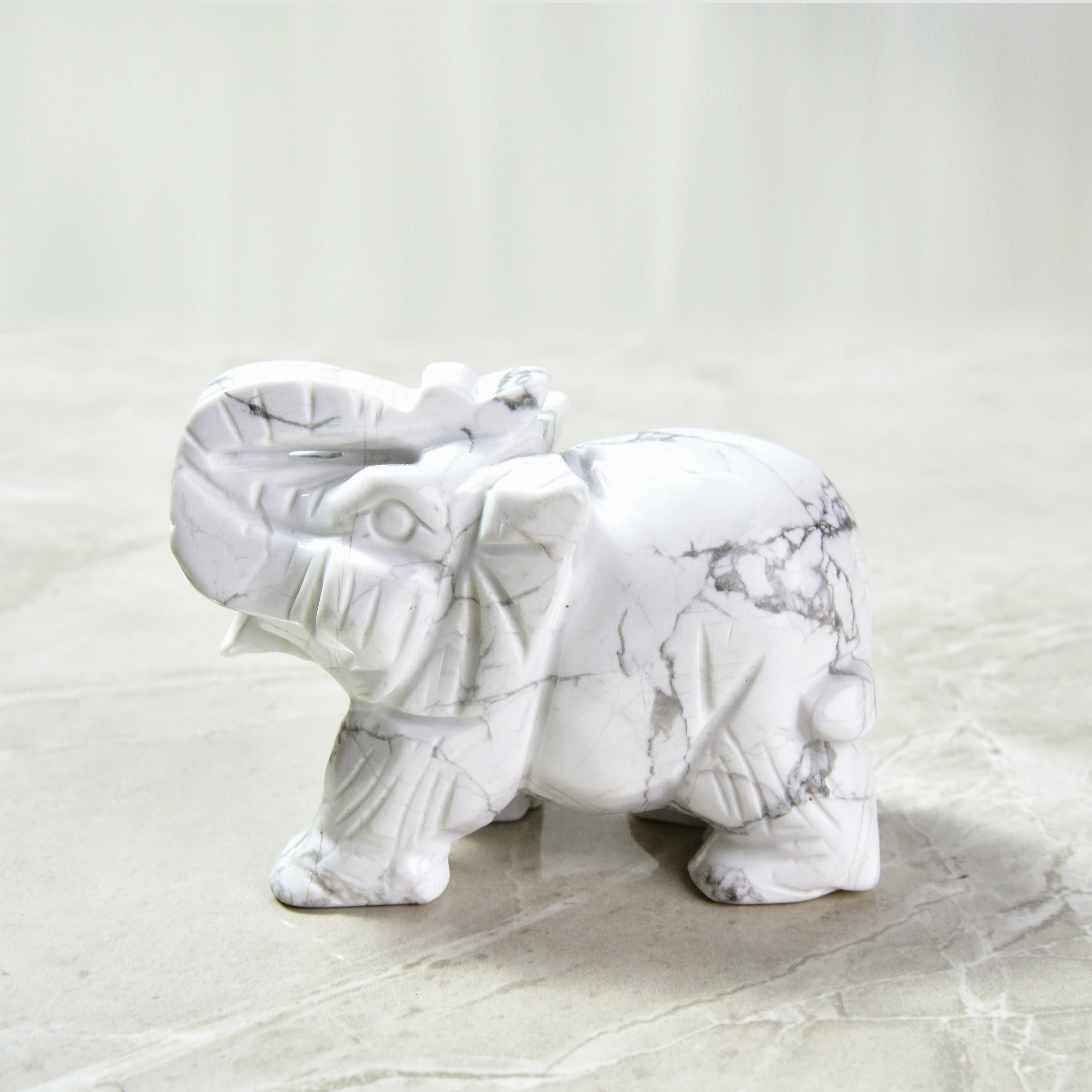 KALIFANO Gemstone Carvings 4" Howlite Elephant Natural Gemstone Carving CV140-E-HT