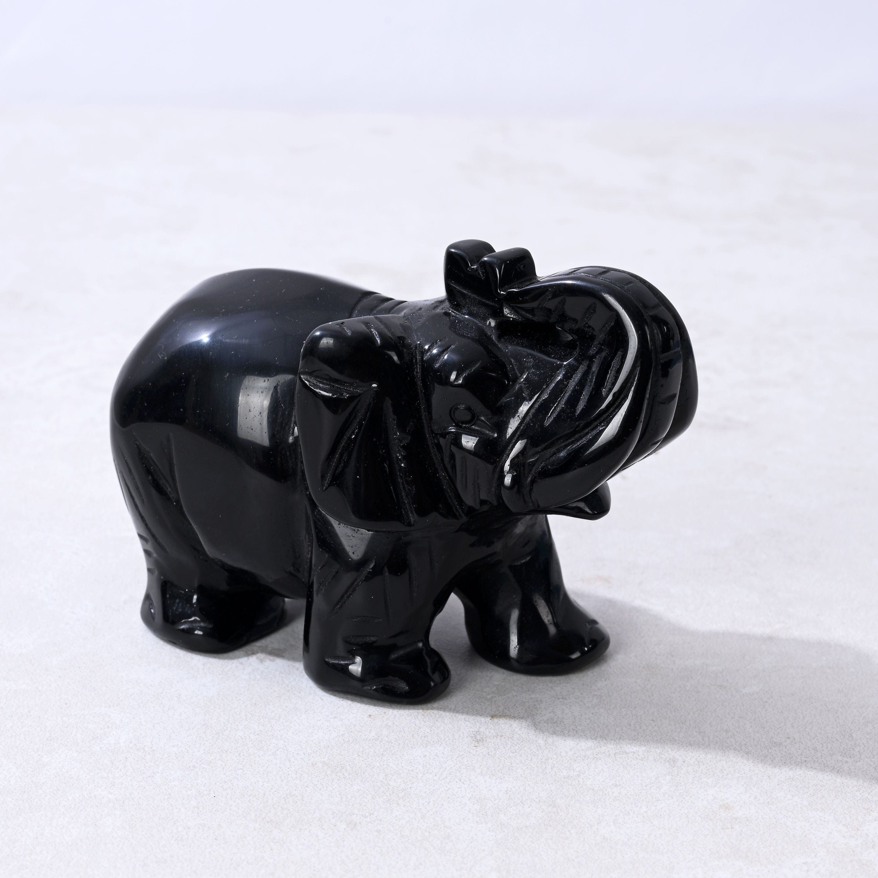 Kalifano Gemstone Carvings 4" Obsidian Elephant Natural Gemstone Carving CV140-E-OB