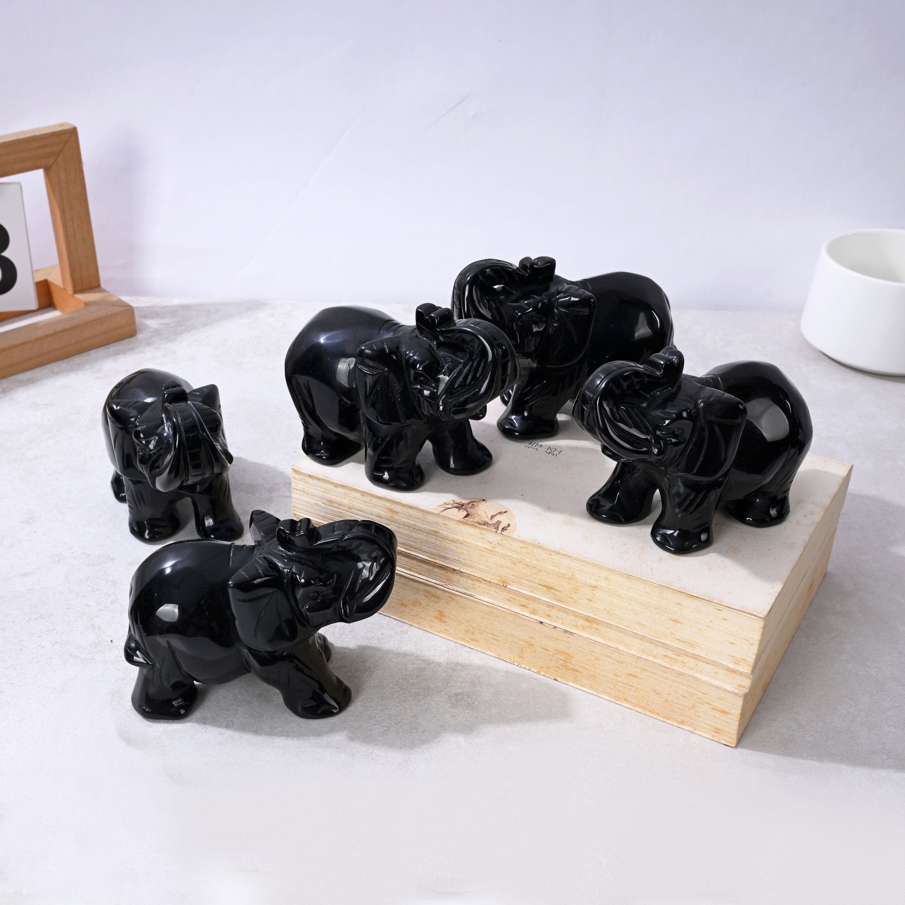 Kalifano Gemstone Carvings 4" Obsidian Elephant Natural Gemstone Carving CV140-E-OB