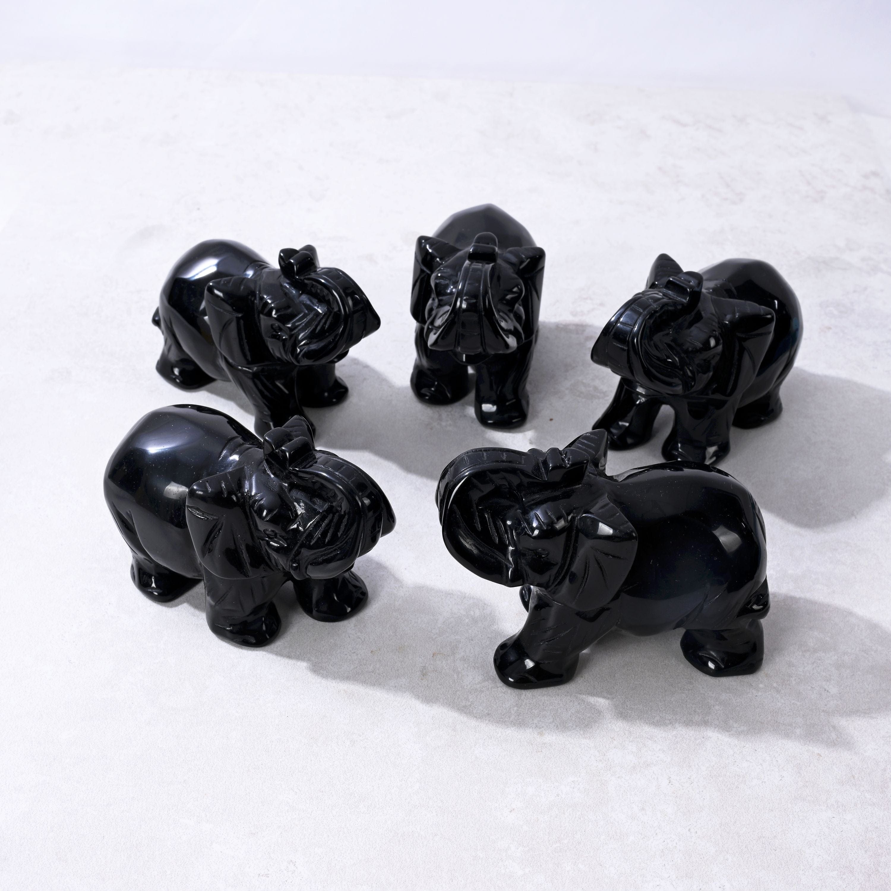 Kalifano Gemstone Carvings 4" Obsidian Elephant Natural Gemstone Carving CV140-E-OB