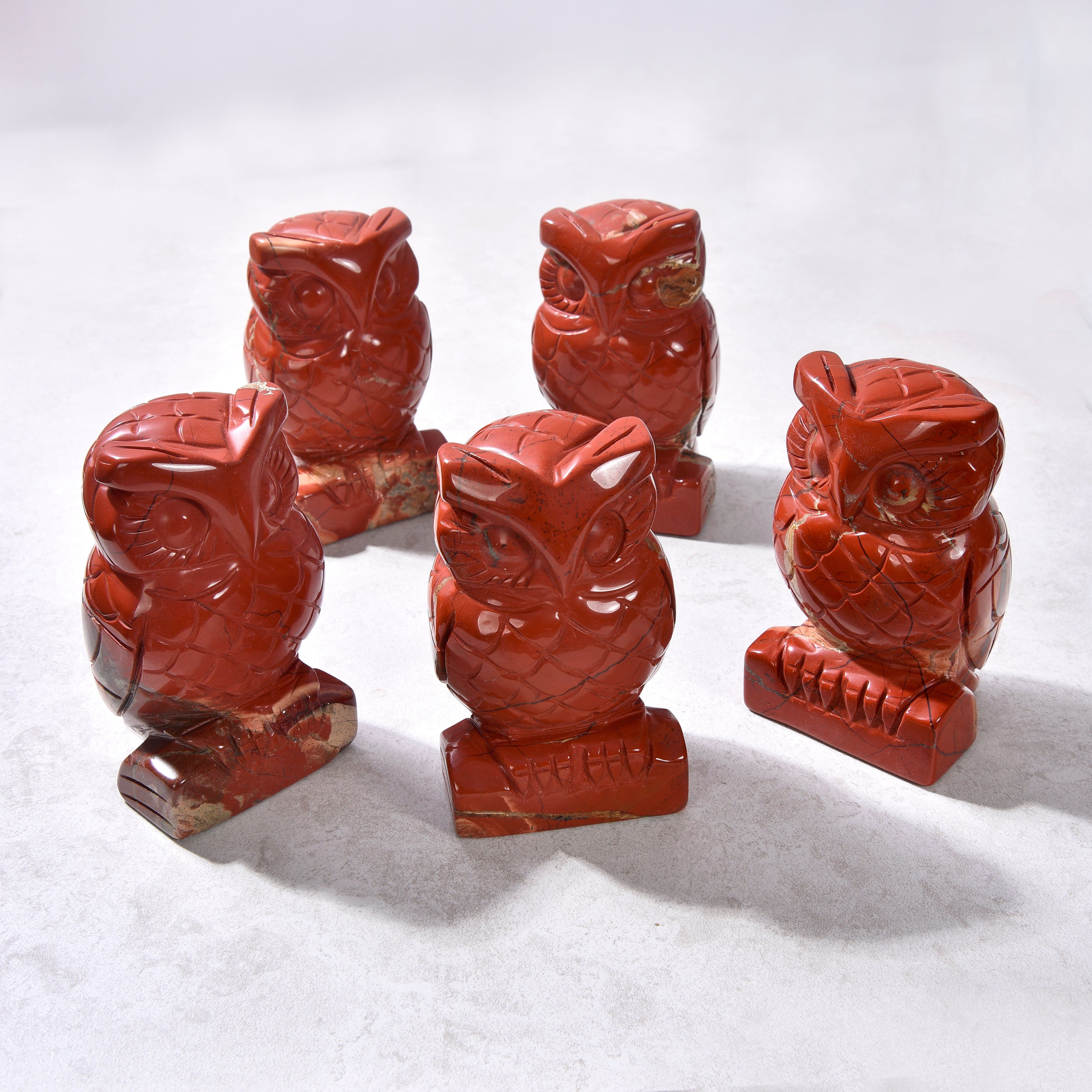 KALIFANO Gemstone Carvings 4" Red Jasper Owl Natural Gemstone Carving CV140-O-RJ