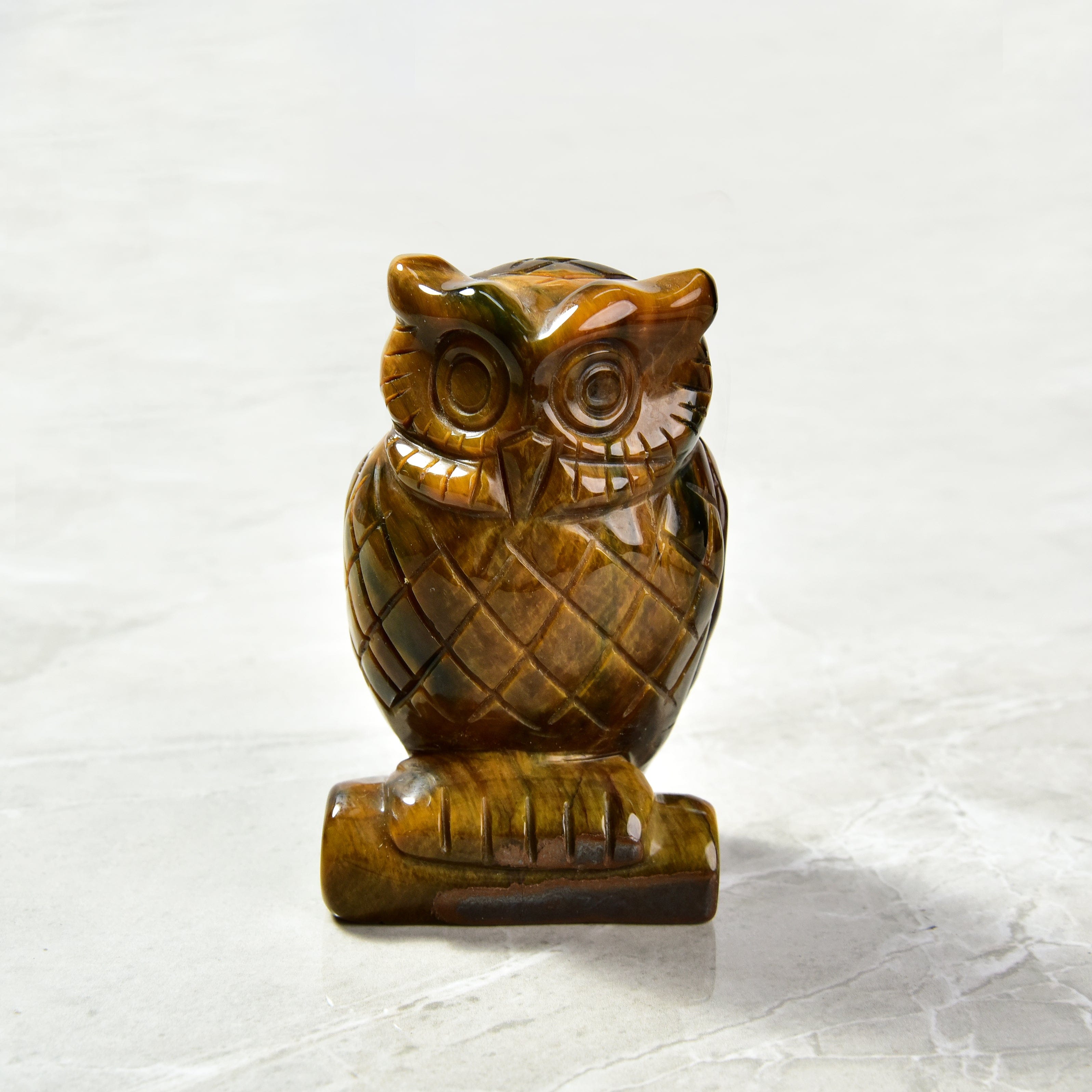 KALIFANO Gemstone Carvings 4" Tiger Eye Owl Natural Gemstone Carving CV140-O-TE