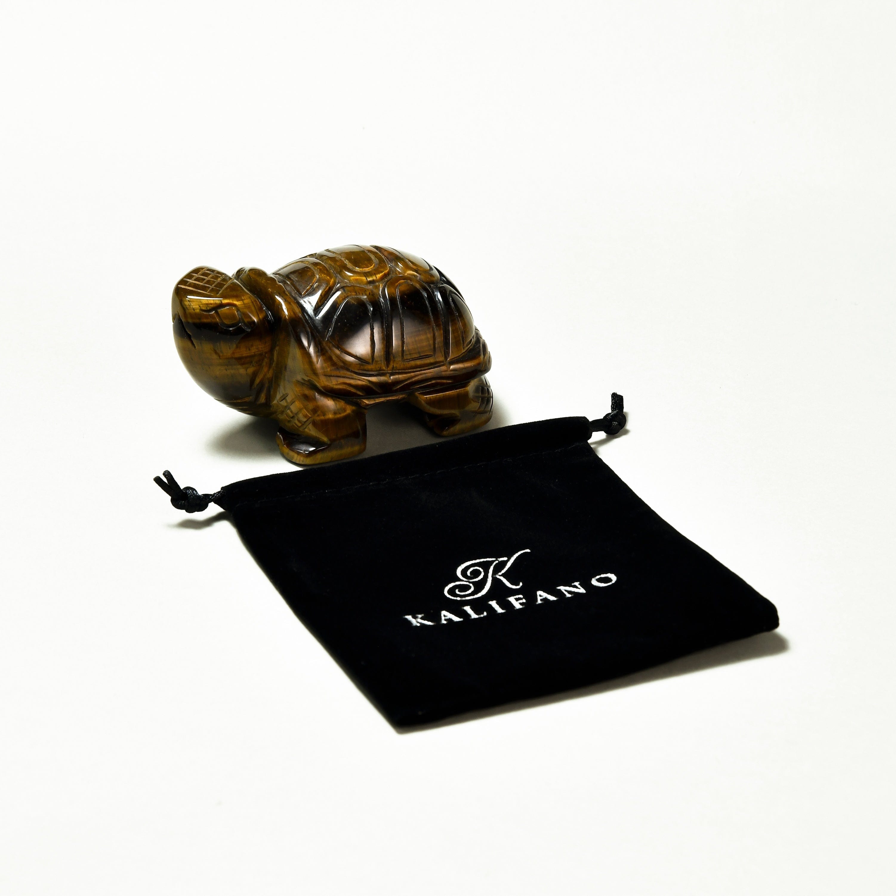 KALIFANO Gemstone Carvings 4" Tiger Eye Turtle Natural Gemstone Carving CV140-T-TE