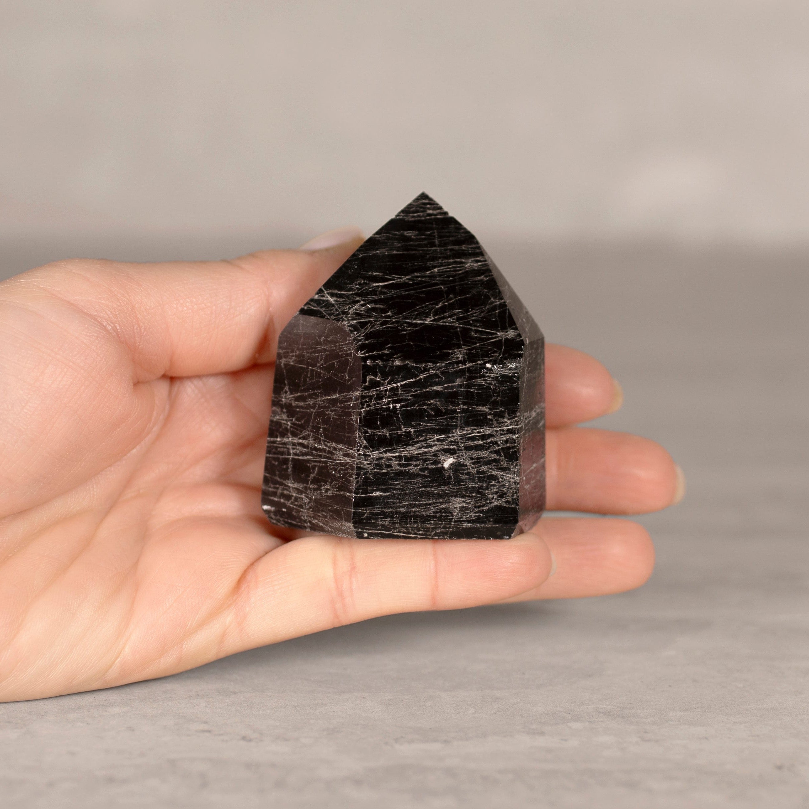 KALIFANO Gemstone Carvings Black Tourmaline Obelisk Tower Gemstone Carving from Brazil - 100-149 grams BTOB150