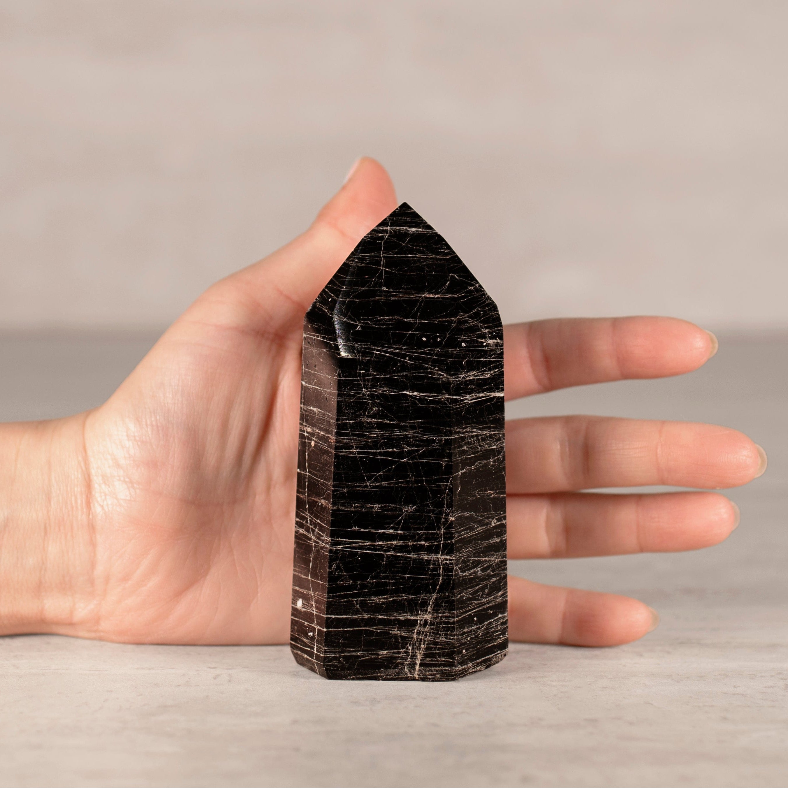 KALIFANO Gemstone Carvings Black Tourmaline Obelisk Tower Gemstone Carving from Brazil - 200-299 grams BTOB300