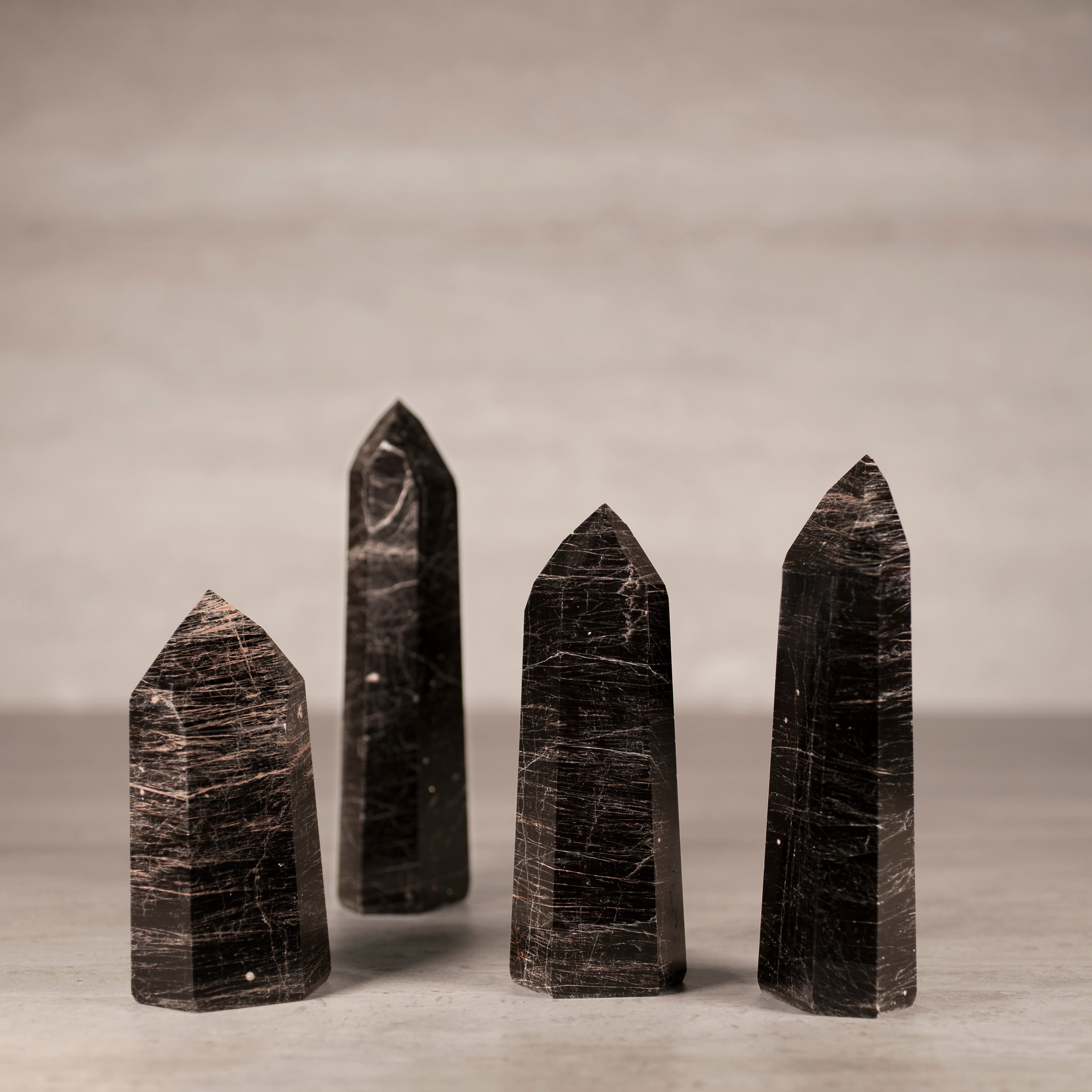 KALIFANO Gemstone Carvings Black Tourmaline Obelisk Tower Gemstone Carving from Brazil - 300-399 grams BTOB400