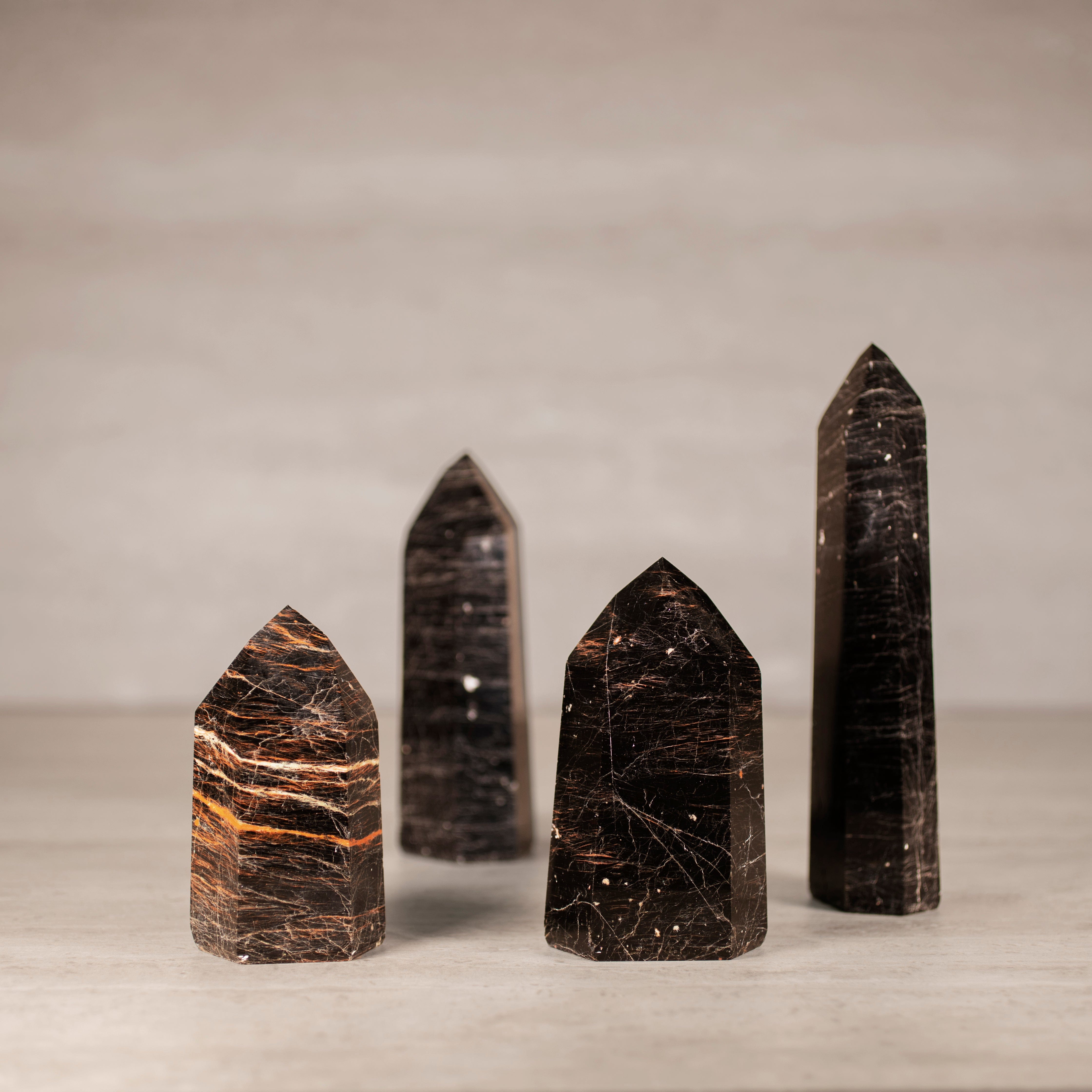 KALIFANO Gemstone Carvings Black Tourmaline Obelisk Tower Gemstone Carving from Brazil - 400-499 grams BTOB500