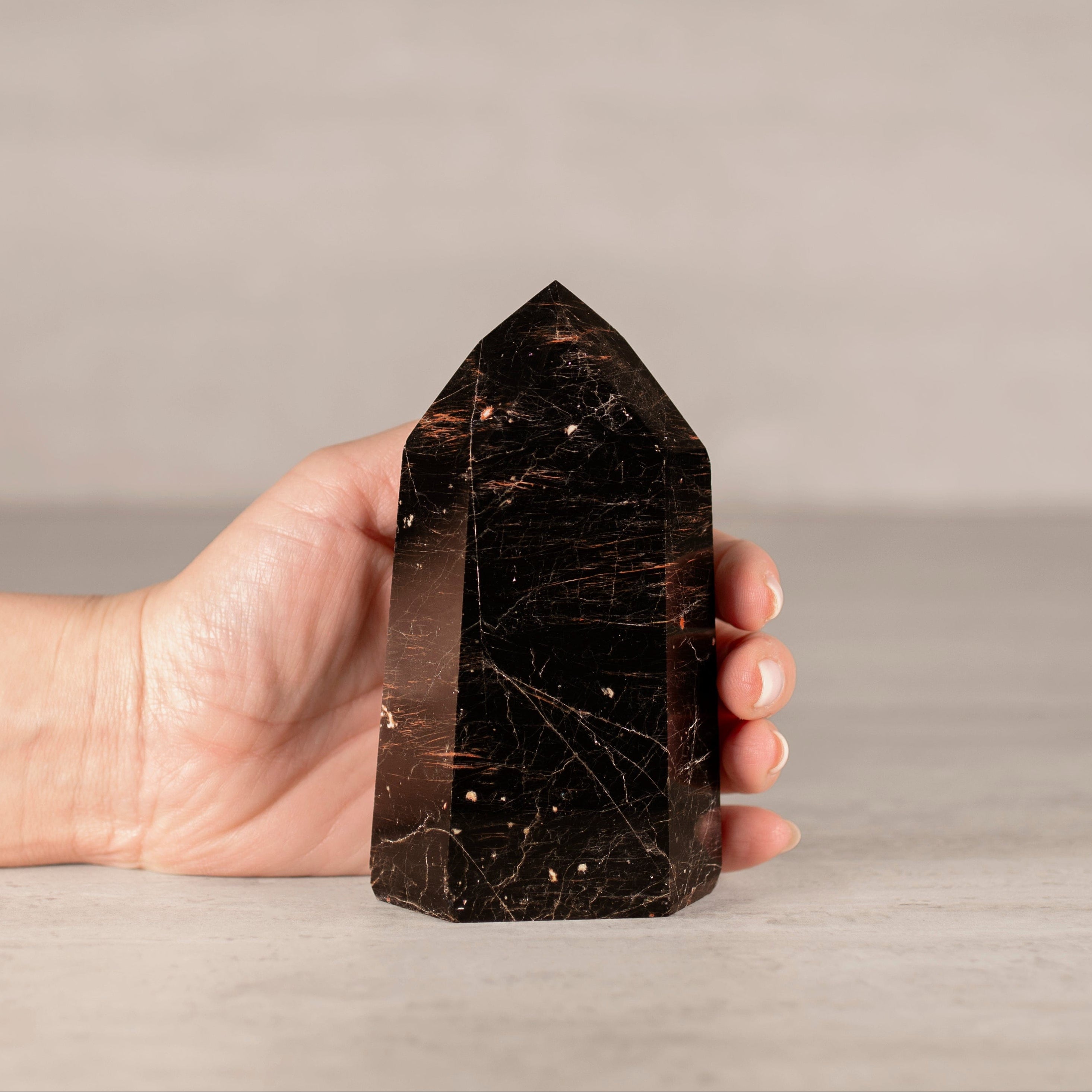 KALIFANO Gemstone Carvings Black Tourmaline Obelisk Tower Gemstone Carving from Brazil - 400-499 grams BTOB500