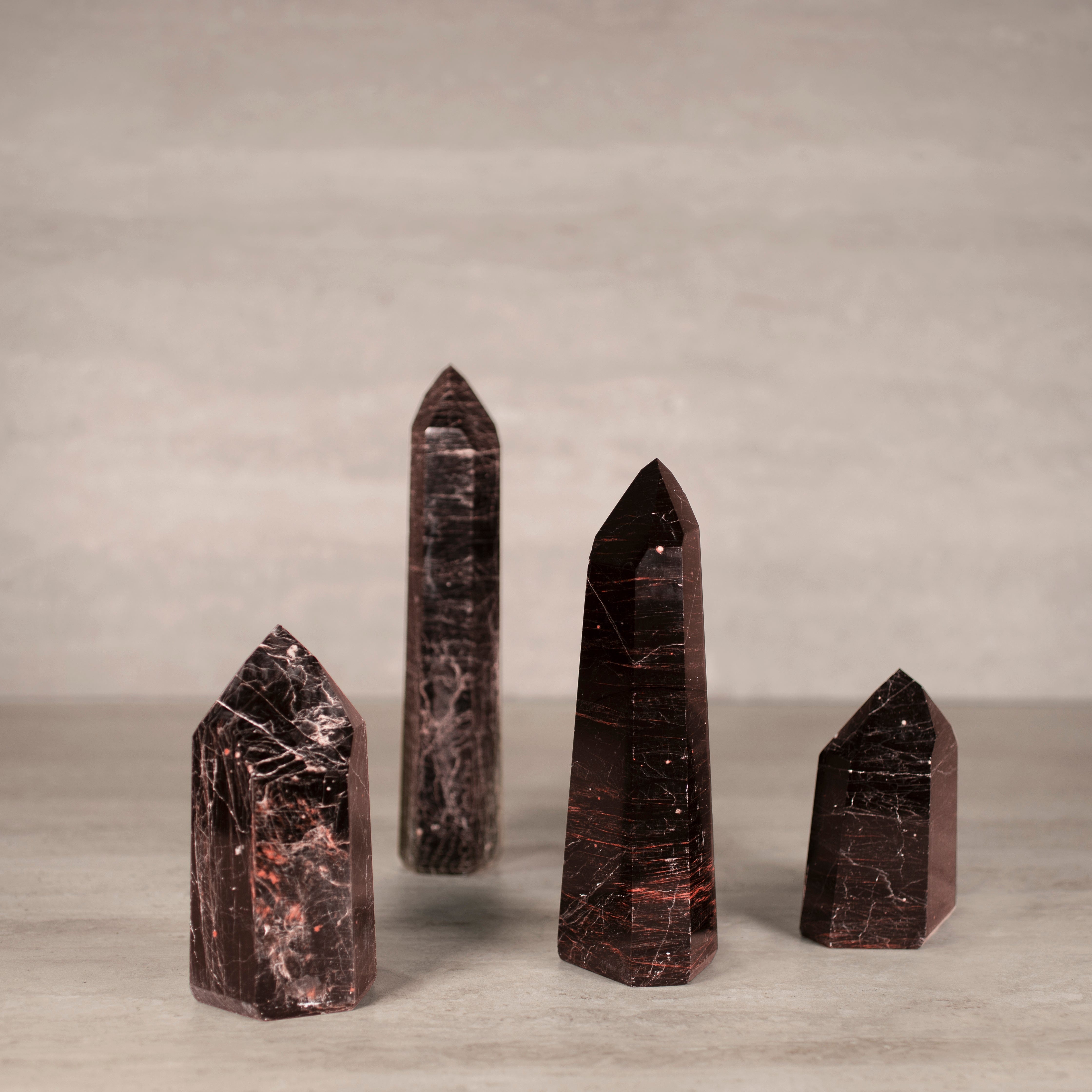 KALIFANO Gemstone Carvings Black Tourmaline Obelisk Tower Gemstone Carving from Brazil - 500-649 grams BTOB650