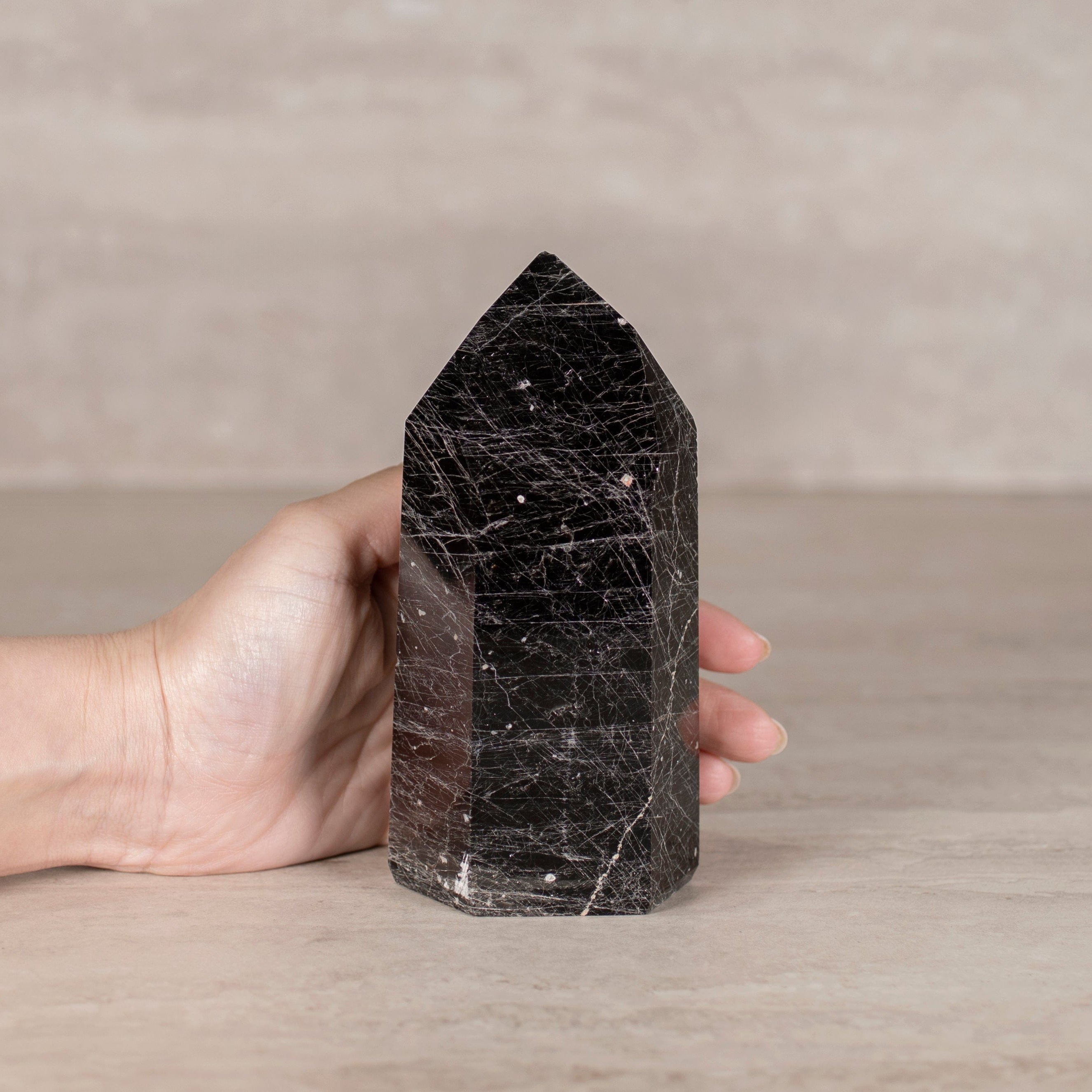 KALIFANO Gemstone Carvings Black Tourmaline Obelisk Tower Gemstone Carving from Brazil - 650-799 grams BTOB800