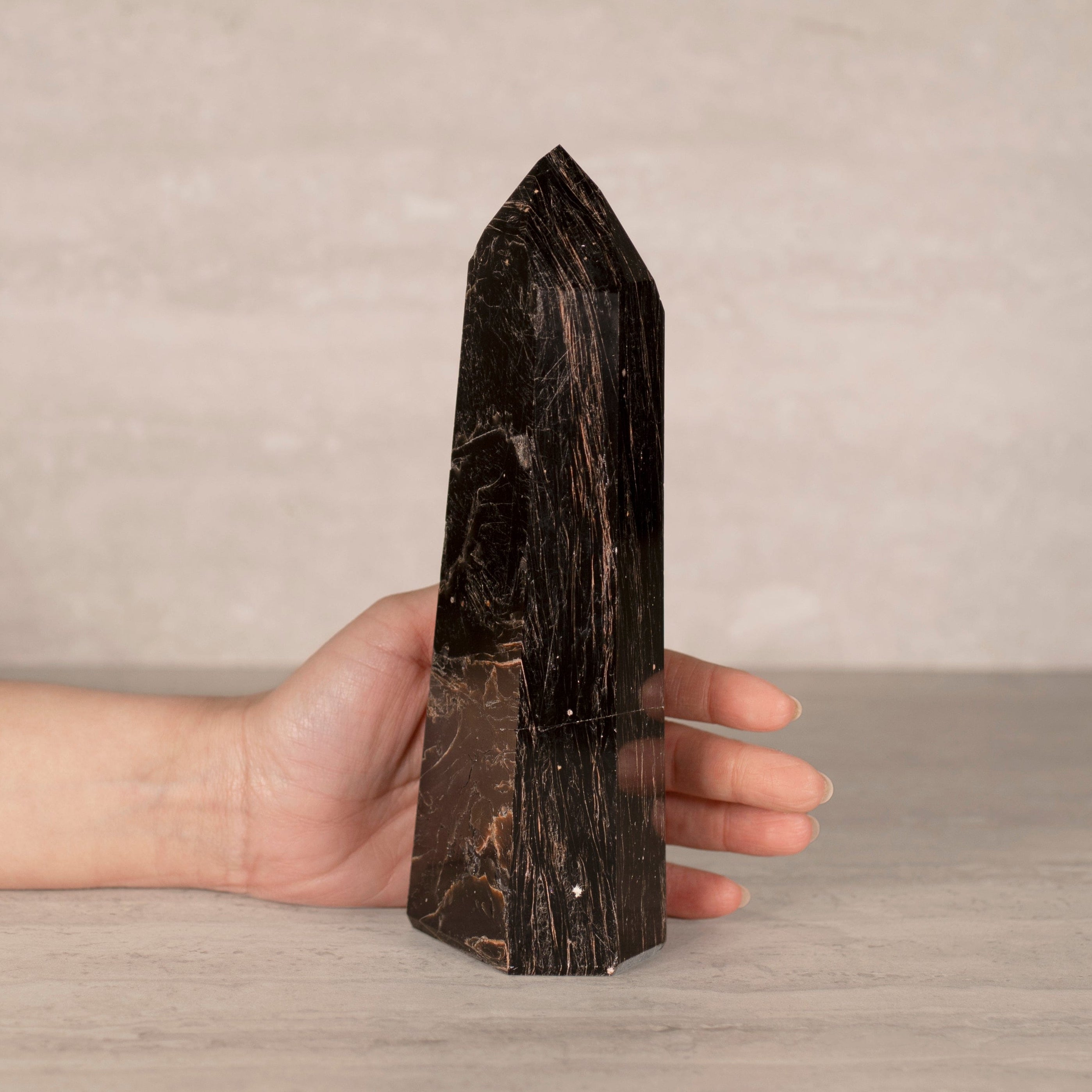 KALIFANO Gemstone Carvings Black Tourmaline Obelisk Tower Gemstone Carving from Brazil - 8.5" / 1,045 grams BTOB1100.001
