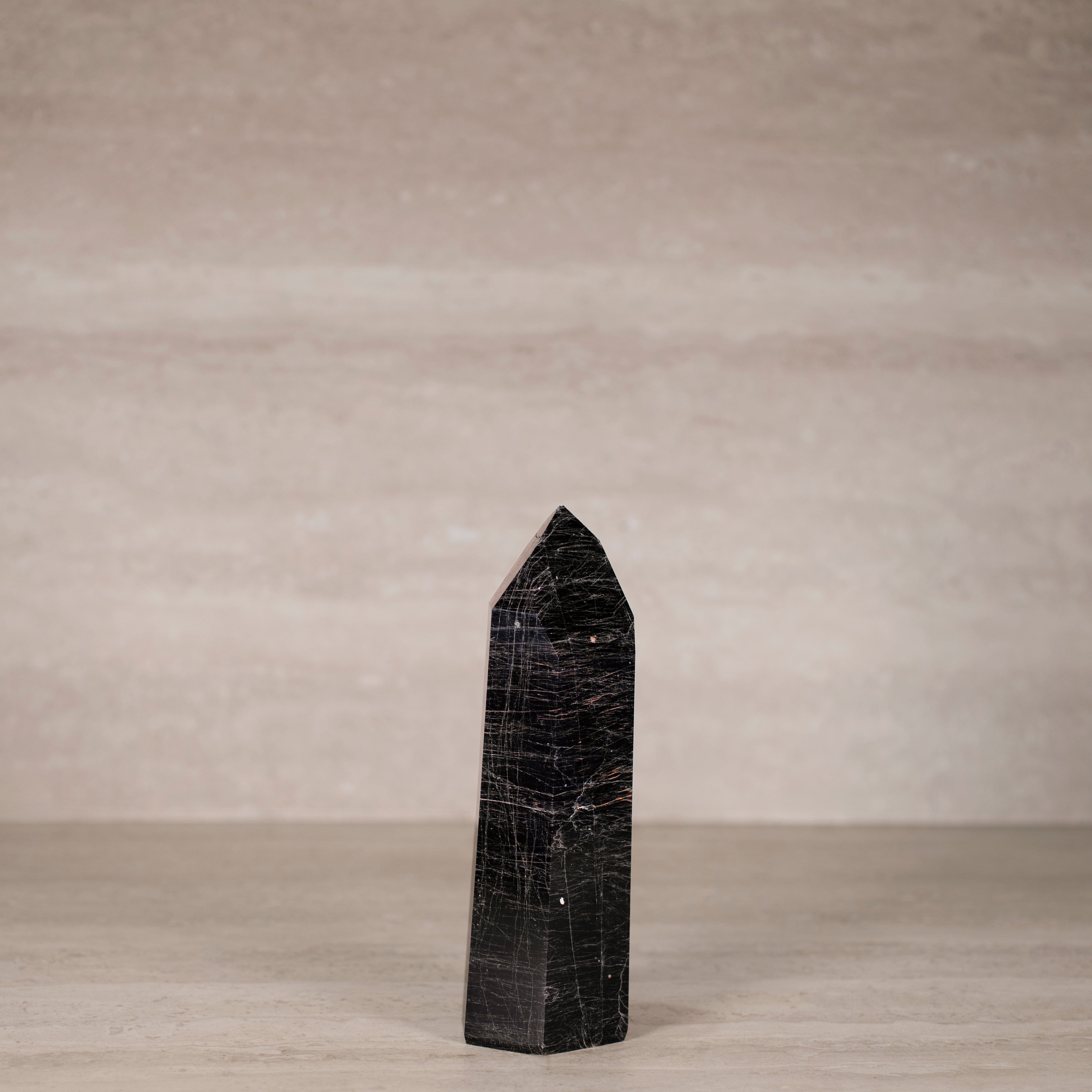 KALIFANO Gemstone Carvings Black Tourmaline Obelisk Tower Gemstone Carving from Brazil - 8.5" / 1,100 grams BTOB1100.002