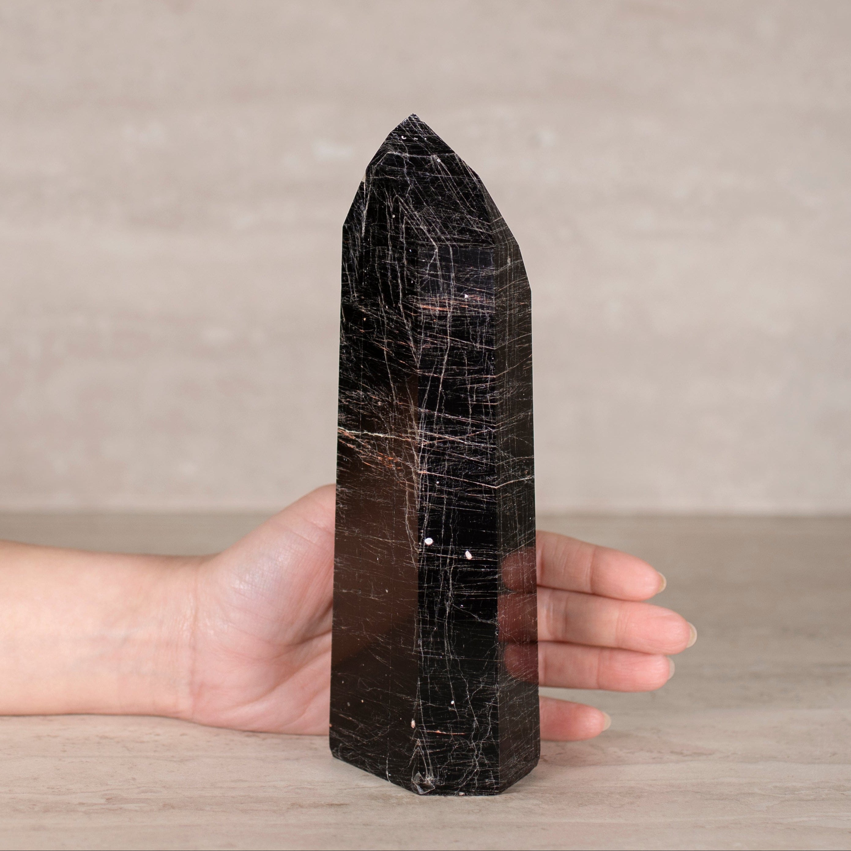 KALIFANO Gemstone Carvings Black Tourmaline Obelisk Tower Gemstone Carving from Brazil - 8.5" / 1,100 grams BTOB1100.002