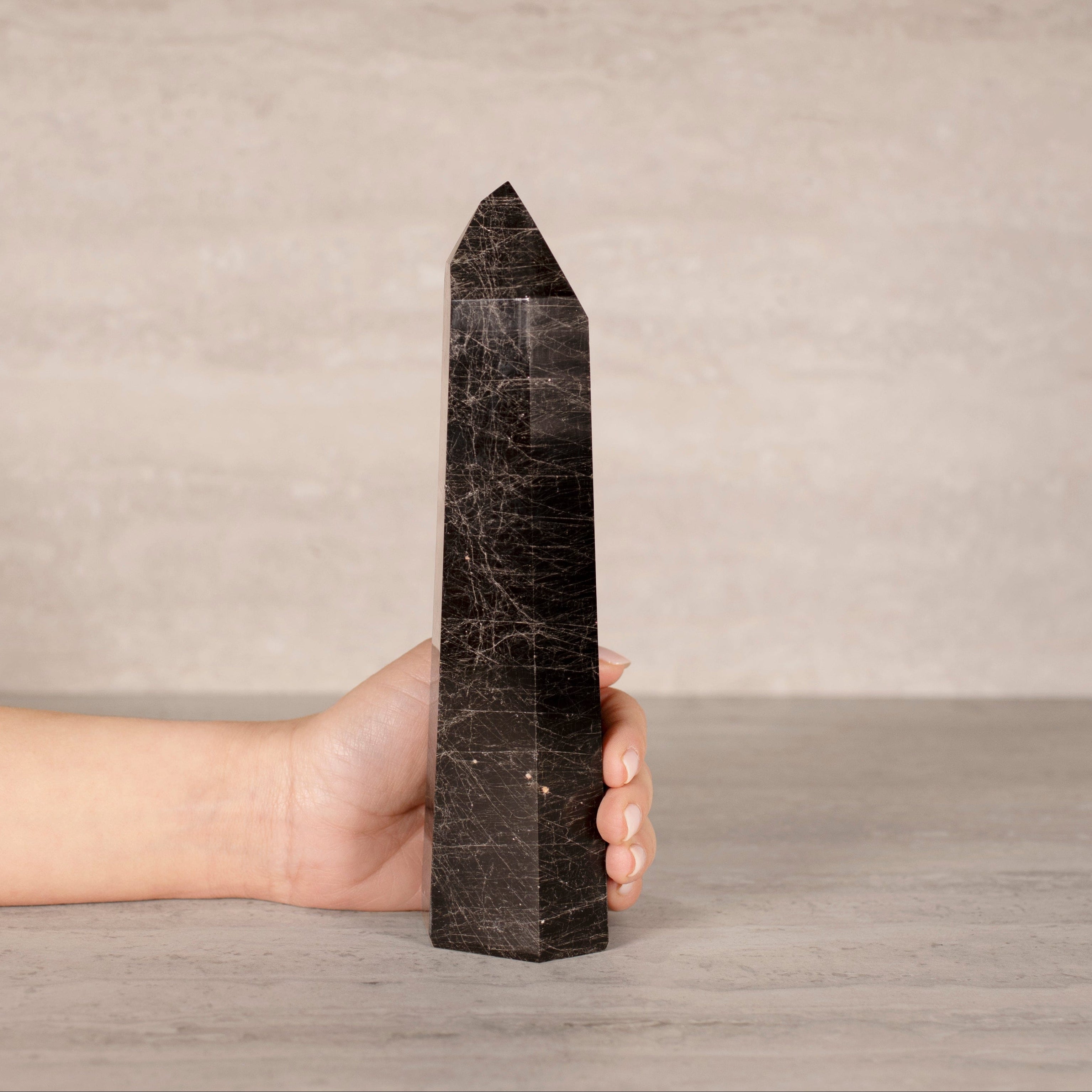 KALIFANO Gemstone Carvings Black Tourmaline Obelisk Tower Gemstone Carving from Brazil - 800-999 grams BTOB1000