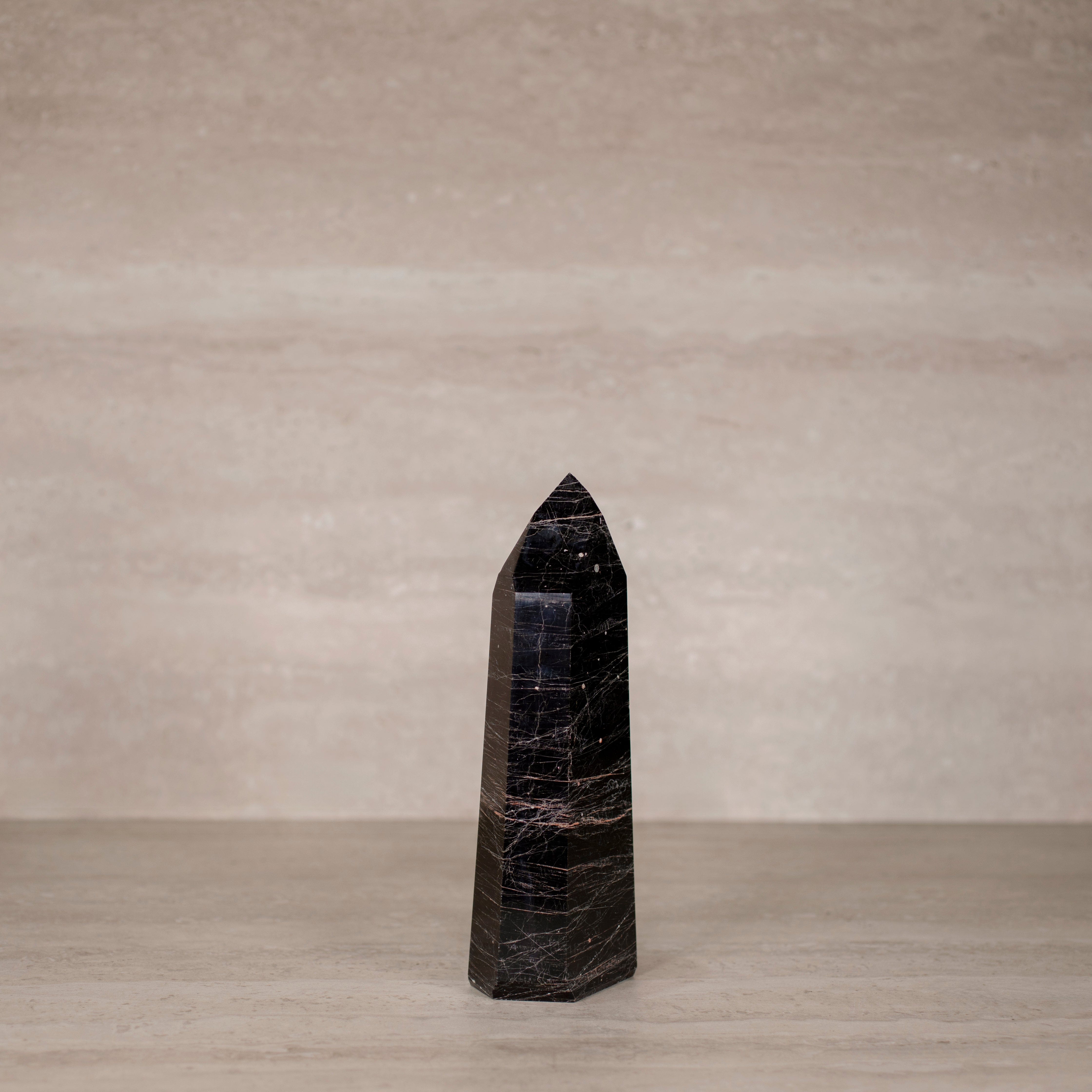 KALIFANO Gemstone Carvings Black Tourmaline Obelisk Tower Gemstone Carving from Brazil - 9" / 1,240 grams BTOB1300.002