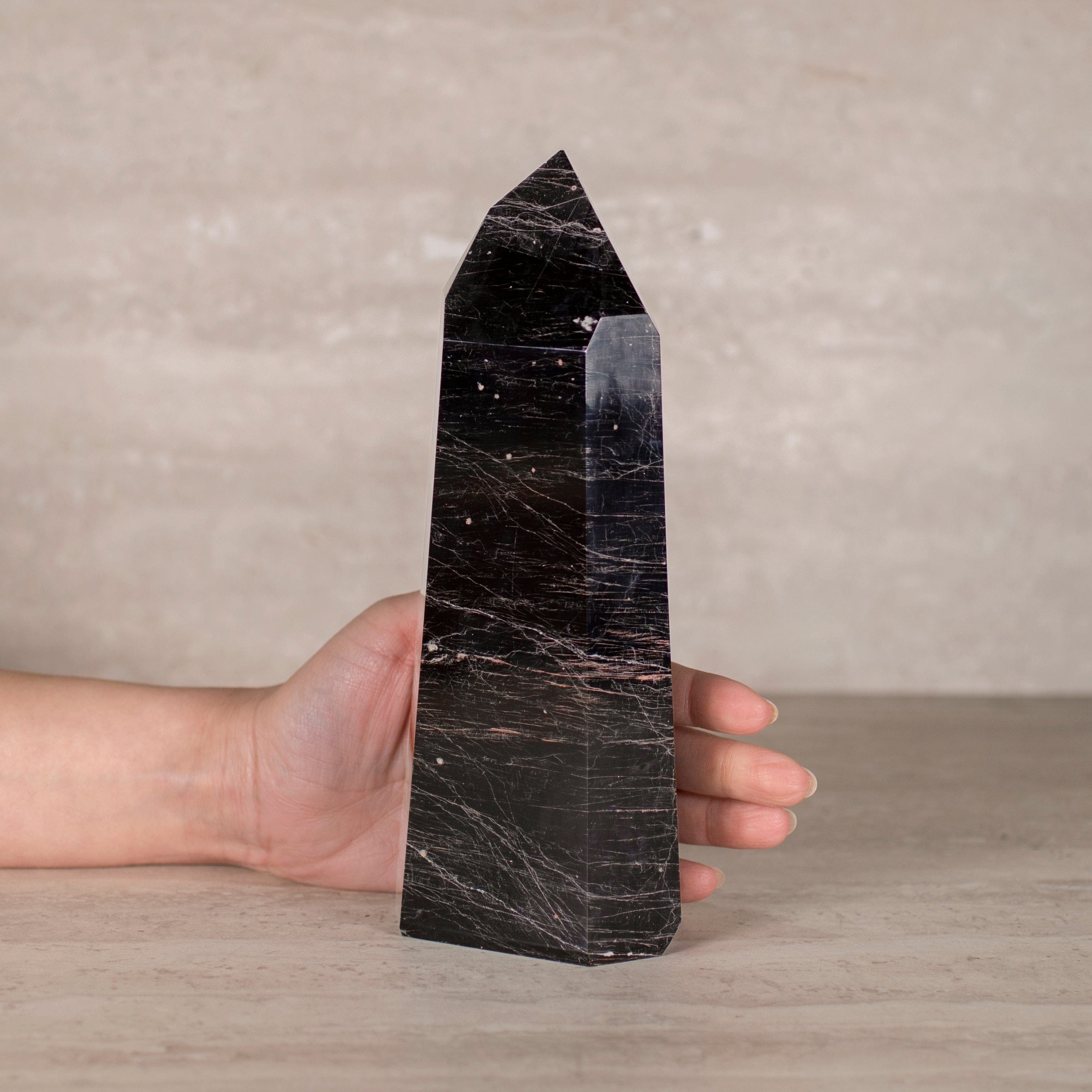 KALIFANO Gemstone Carvings Black Tourmaline Obelisk Tower Gemstone Carving from Brazil - 9" / 1,240 grams BTOB1300.002