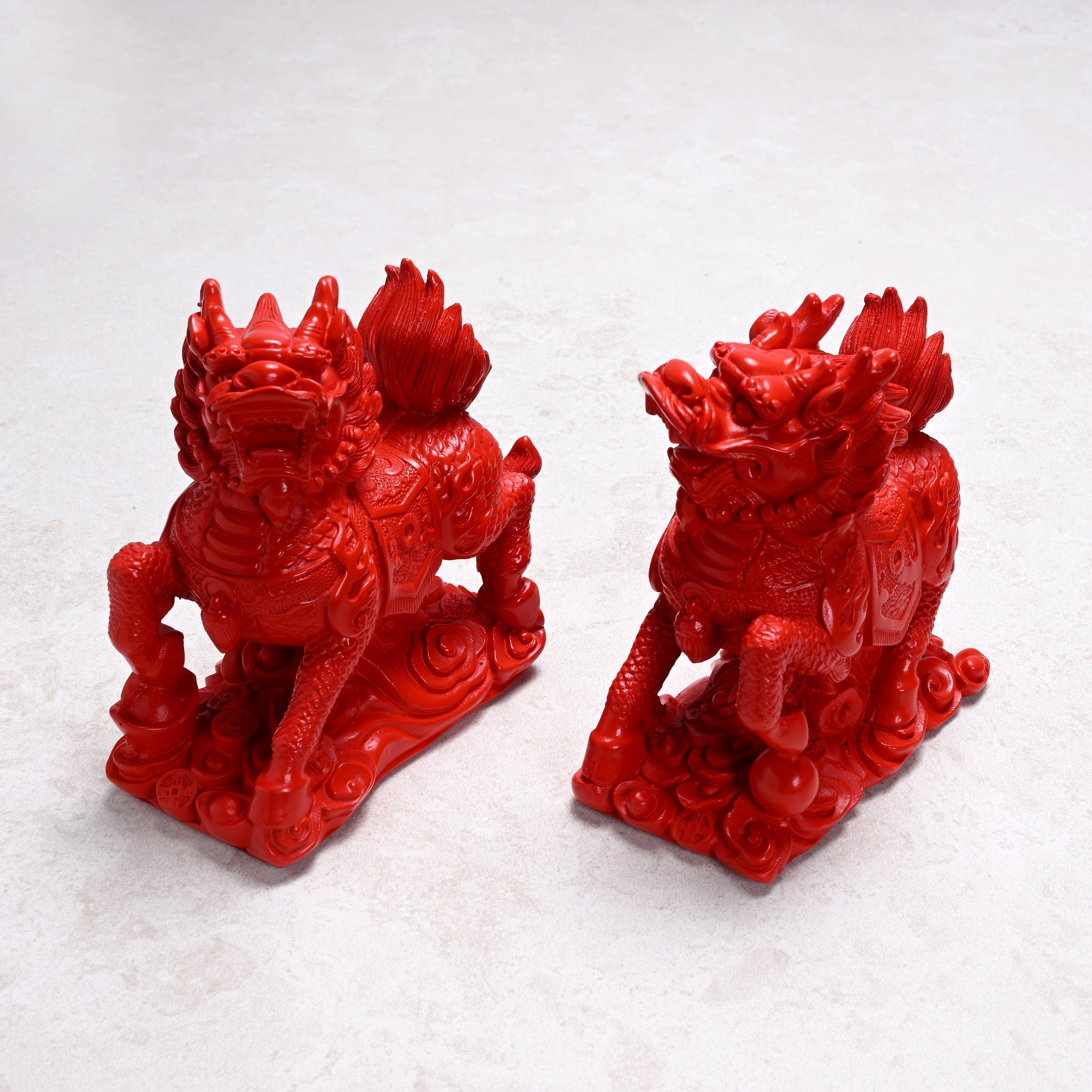 KALIFANO Gemstone Carvings Cinnabar Kylin Pair Carving CBAR360