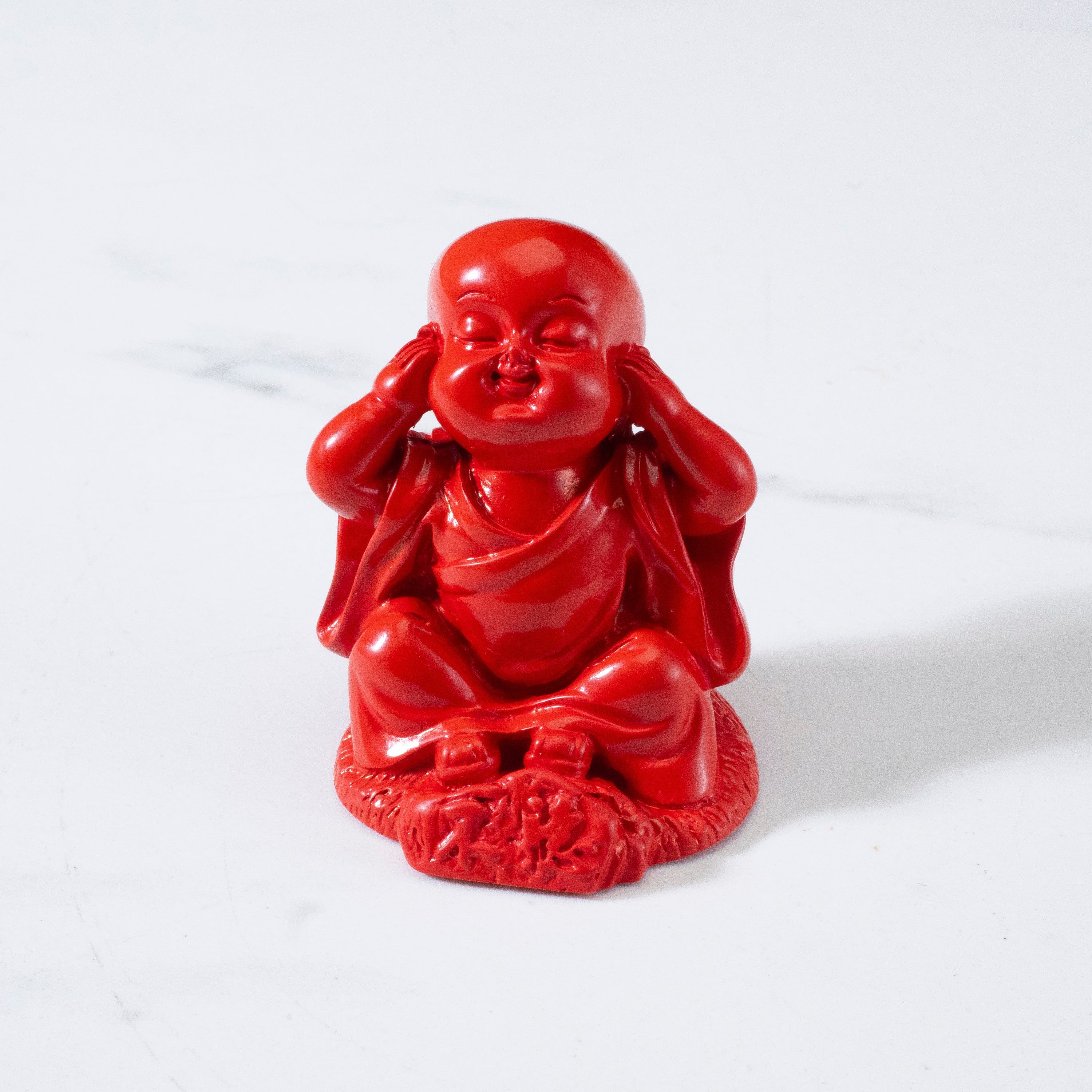 KALIFANO Gemstone Carvings Hear No Evil Cinnabar Buddha Carving CBAR160