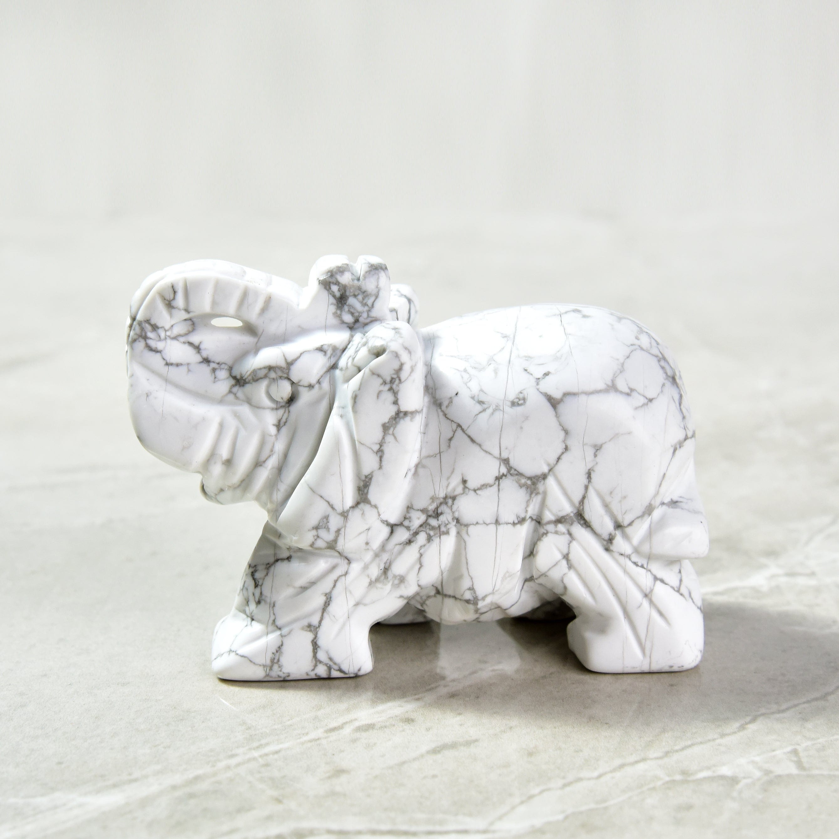 Kalifano Gemstone Carvings Howlite Elephant 3" Gemstone Carving CV35-E-HT