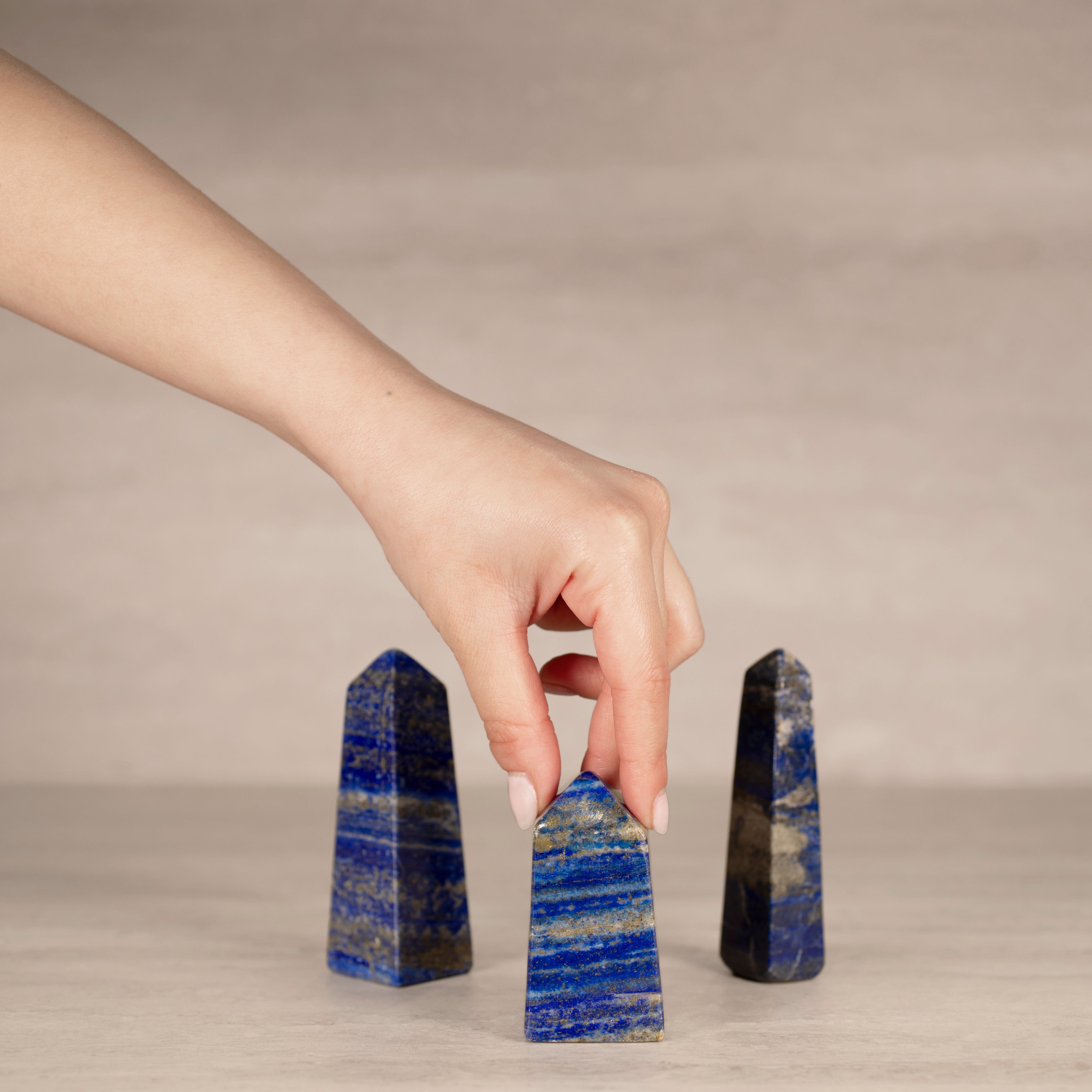 KALIFANO Gemstone Carvings Natural Lapis Lazuli Polished Obelisk from Afghanistan - 3" / 250 grams LPOB500