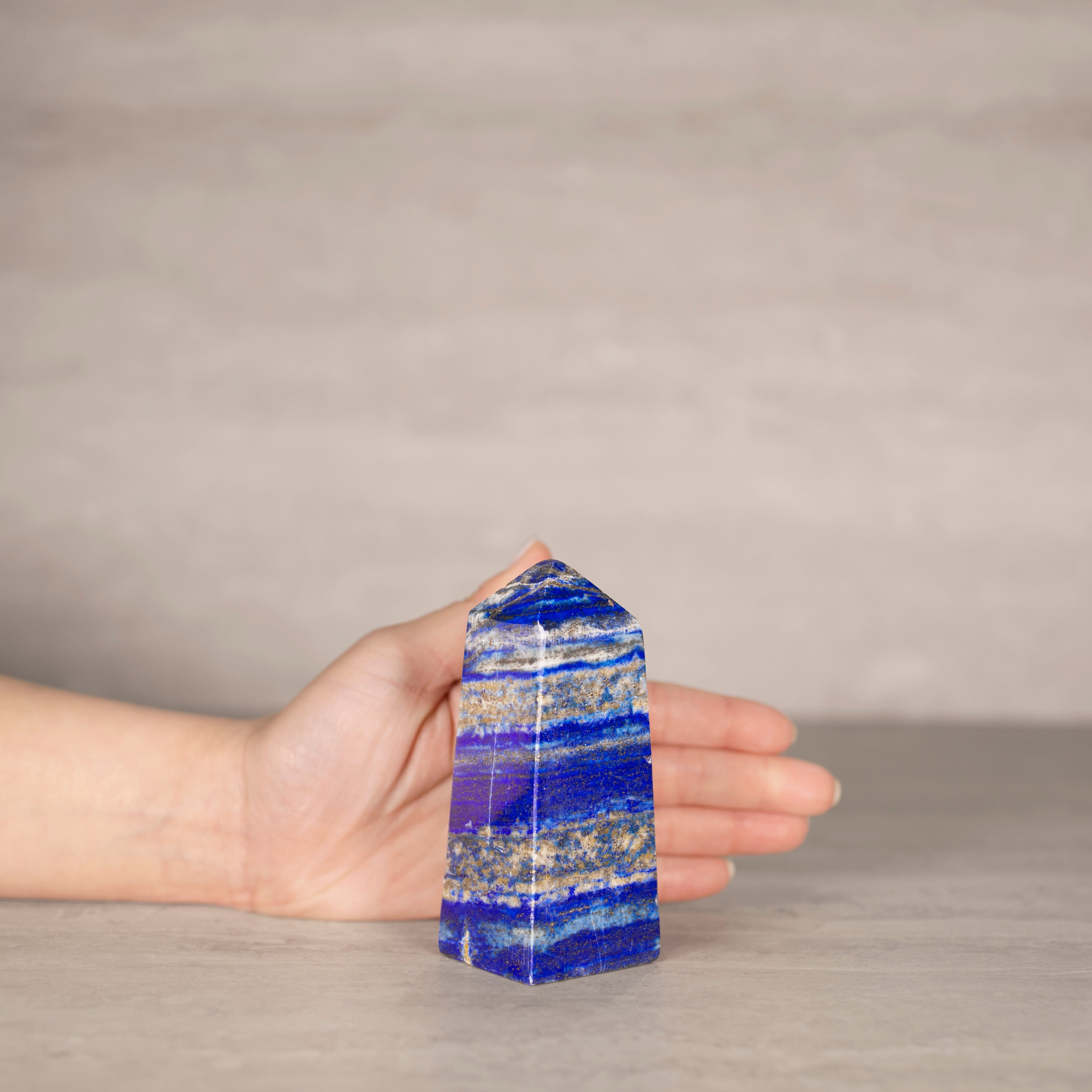 KALIFANO Gemstone Carvings Natural Lapis Lazuli Polished Obelisk from Afghanistan - 4.25" / 440 grams LPOB900.005