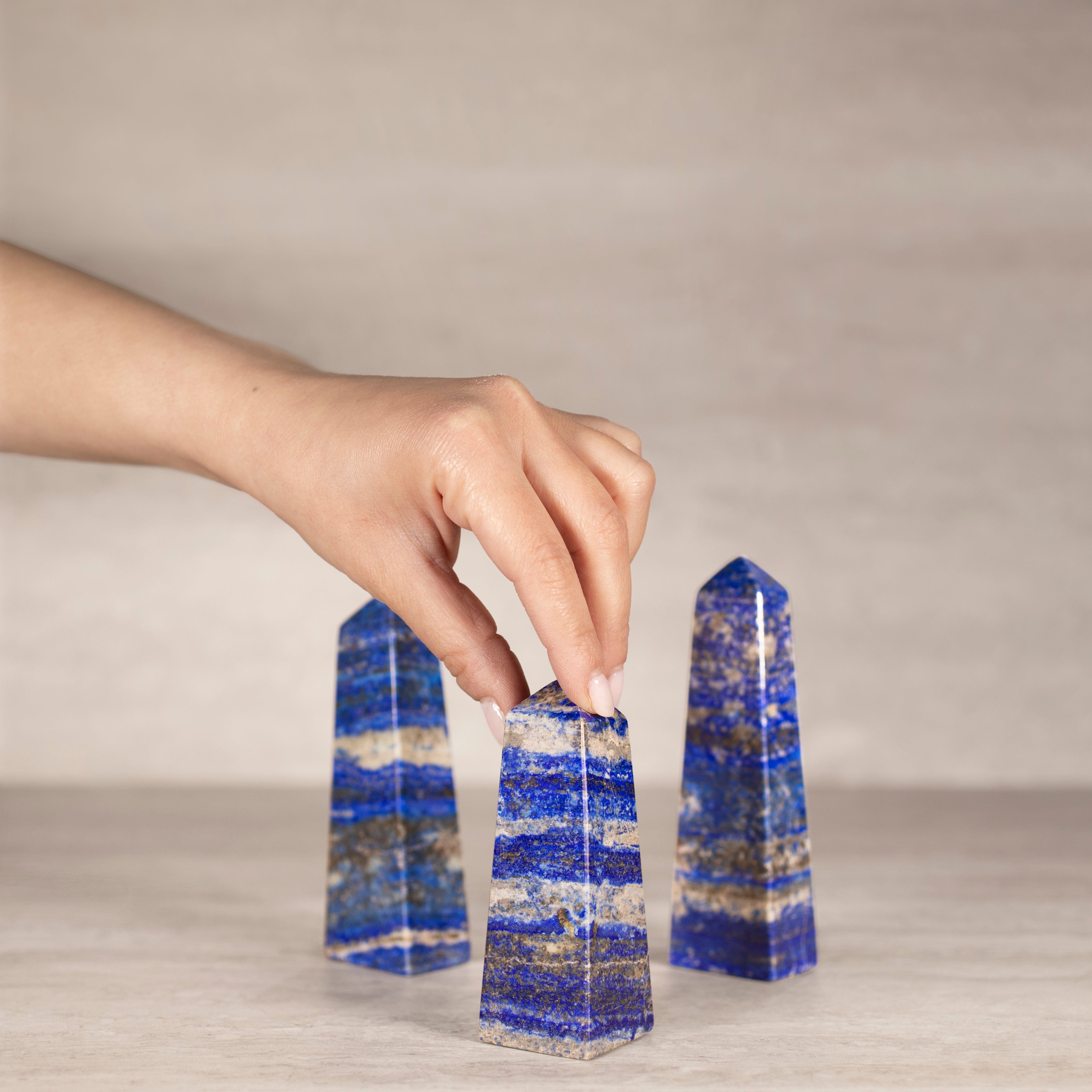 KALIFANO Gemstone Carvings Natural Lapis Lazuli Polished Obelisk from Afghanistan - 4" / 300 grams LPOB600