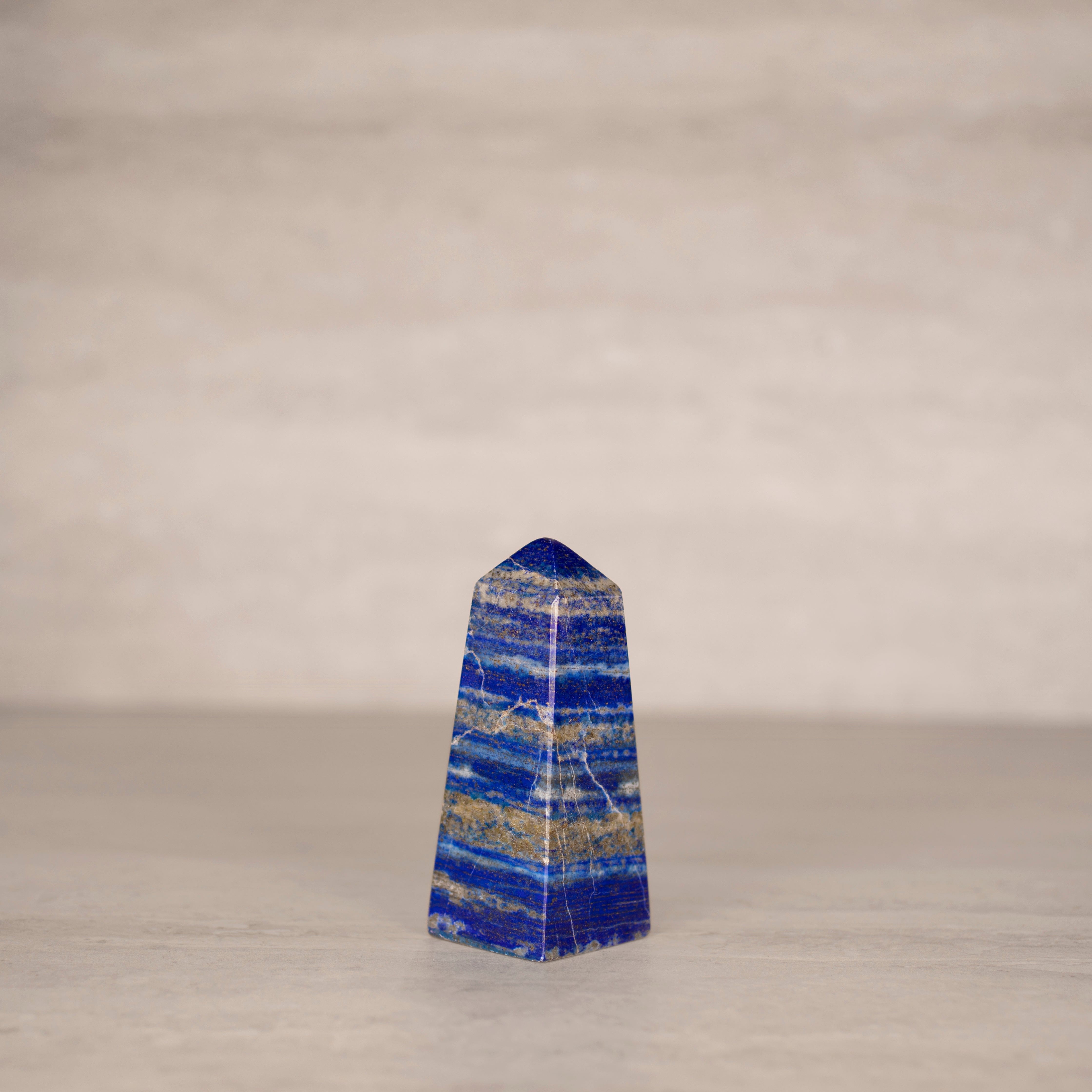 KALIFANO Gemstone Carvings Natural Lapis Lazuli Polished Obelisk from Afghanistan - 4.5" / 430 grams LPOB900.004