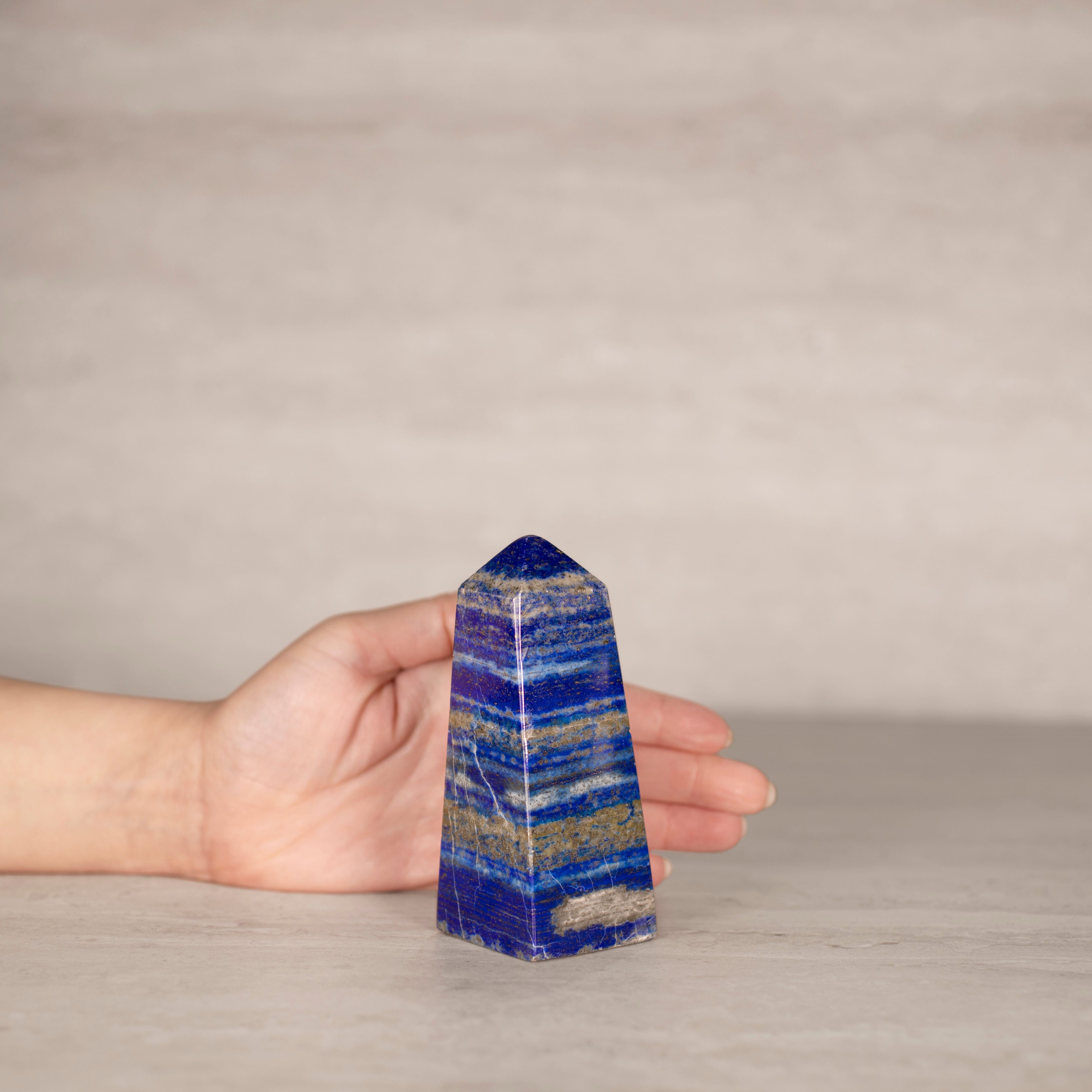 KALIFANO Gemstone Carvings Natural Lapis Lazuli Polished Obelisk from Afghanistan - 4.5" / 430 grams LPOB900.004